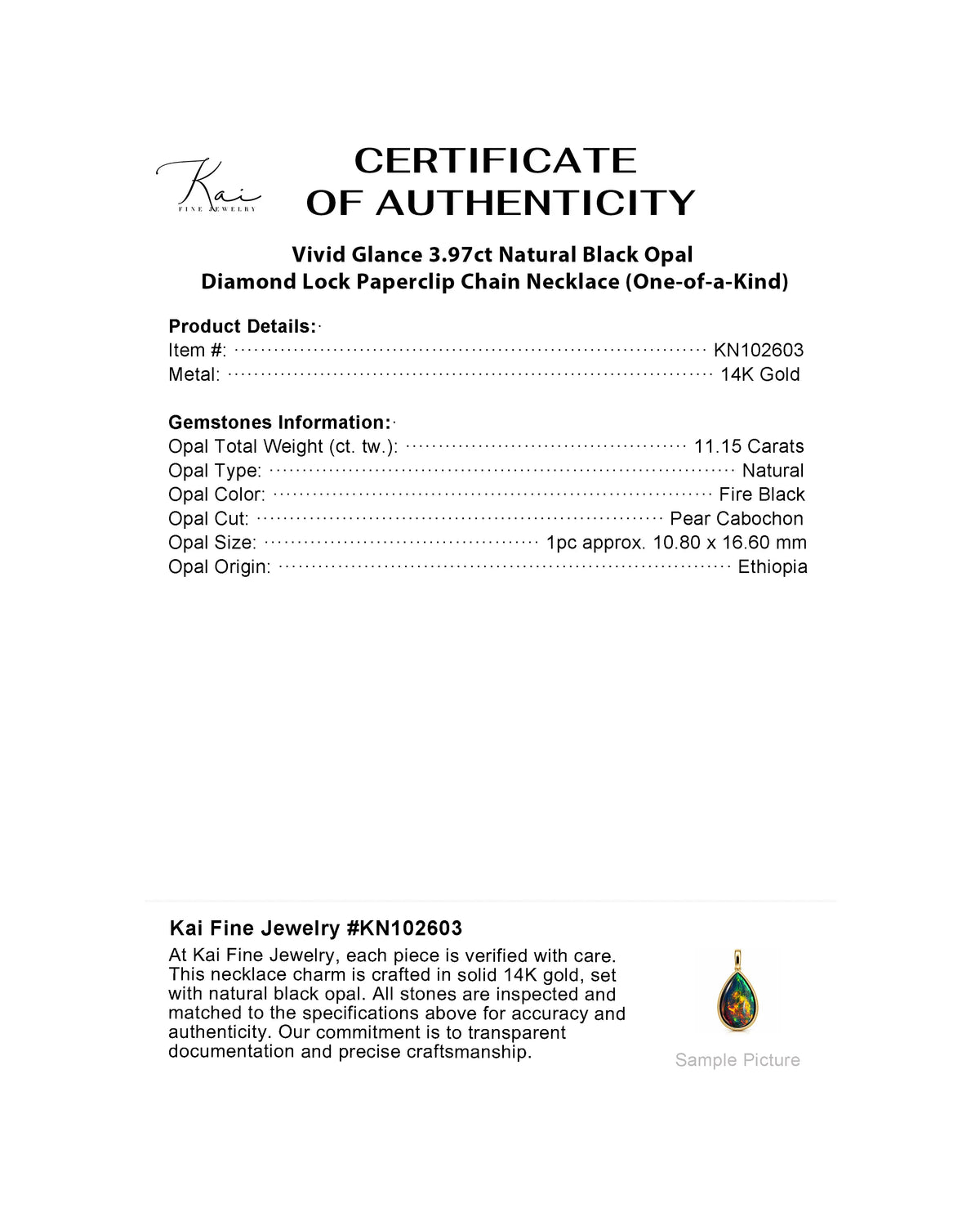 (SOLD) Vivid Glance 3.97ct Natural Black Opal Diamond Lock Paperclip Chain Necklace (One-of-a-Kind)