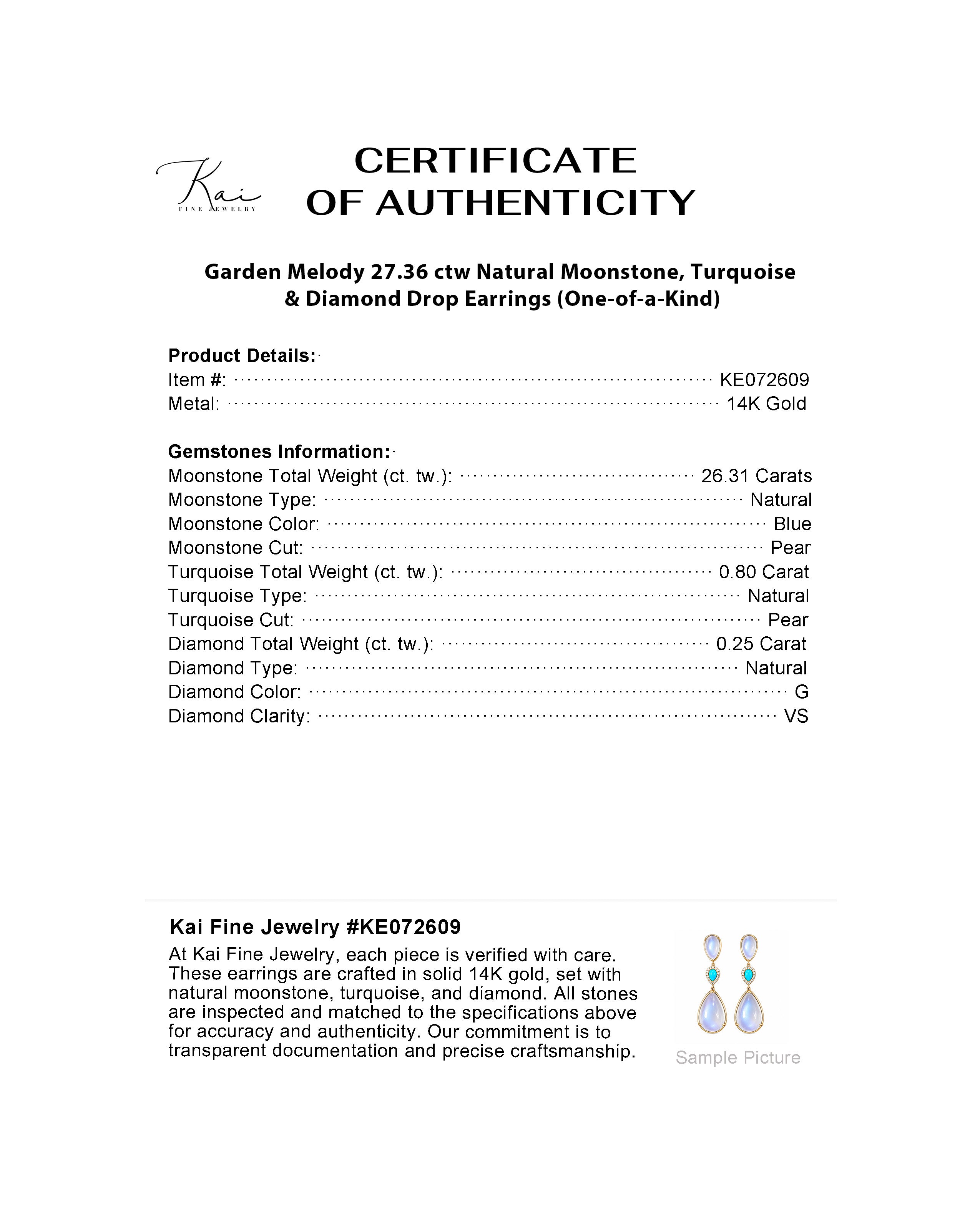 Garden Melody 27.36 ctw Natural Moonstone, Turquoise & Diamond Drop Earrings (One-of-a-Kind)