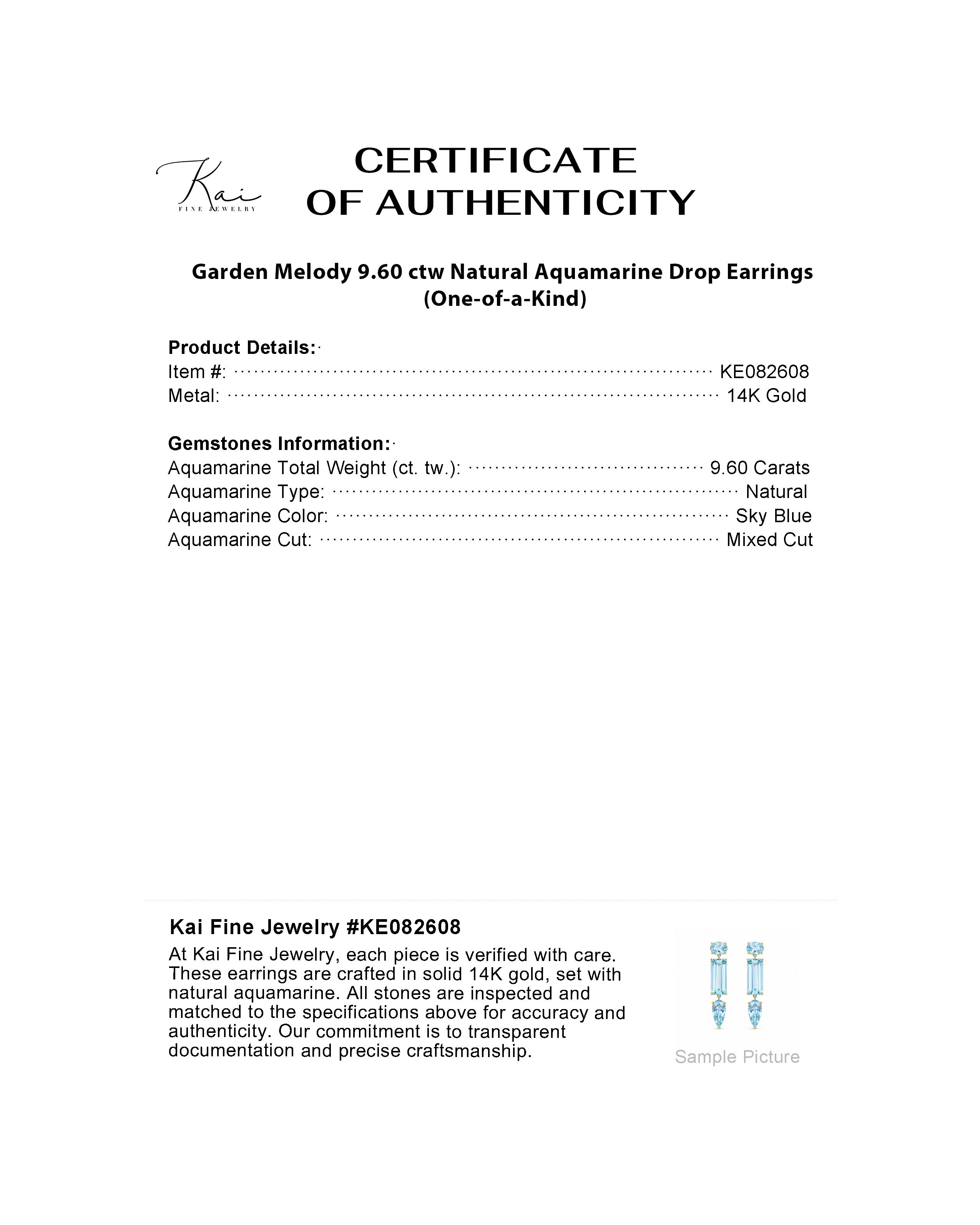 certificate of Garden Melody 9.60 ctw Natural Aquamarine Drop Earrings (One-of-a-Kind)