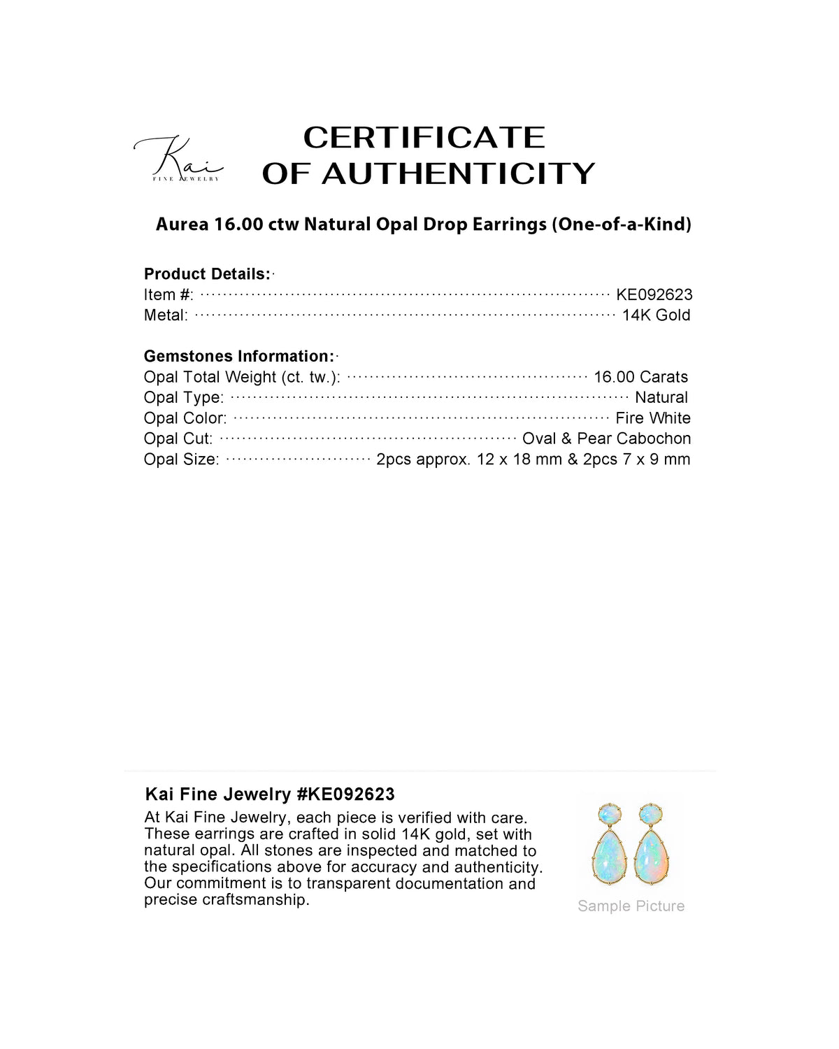 (SOLD) Aurea 16.00 ctw Natural Opal Drop Earrings (One-of-a-Kind)