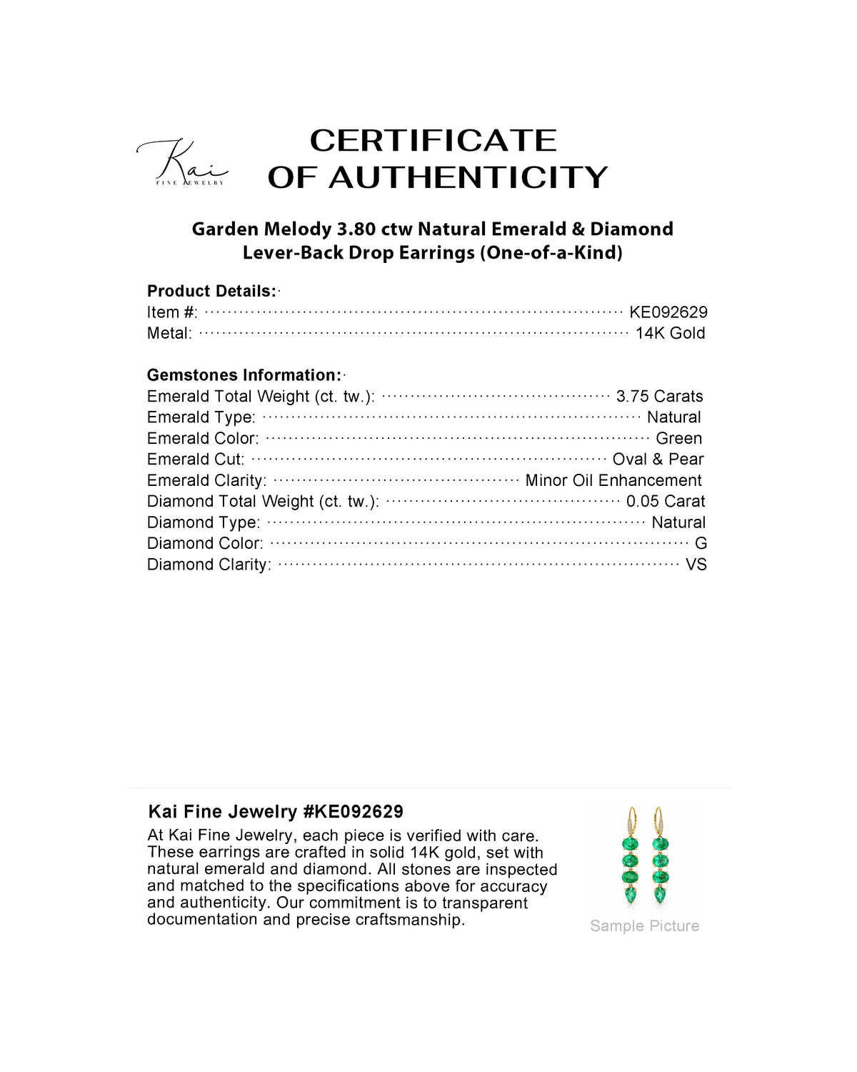 Garden Melody 3.80 ctw Natural Emerald & Diamond Lever-Back Drop Earrings (One-of-a-Kind)
