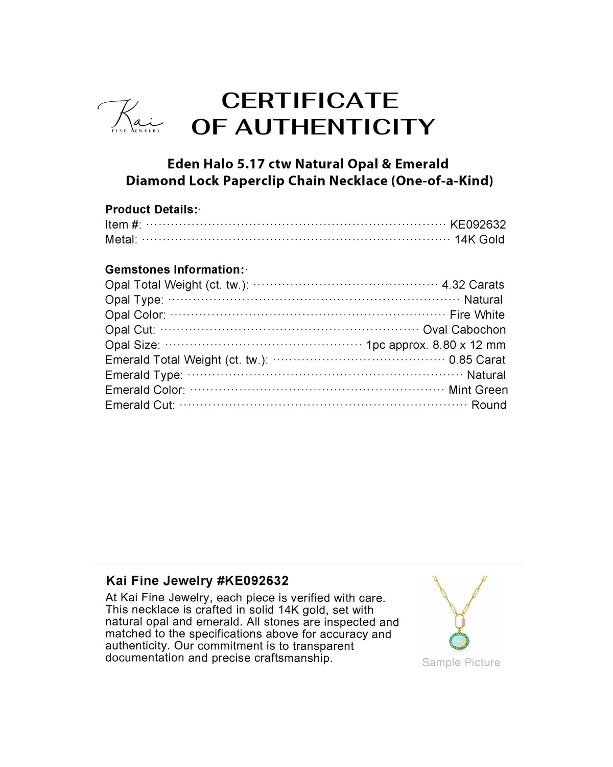 (SOLD) Eden Halo 5.17 ctw Natural Opal & Emerald Diamond Lock Paperclip Chain Necklace (One-of-a-Kind)