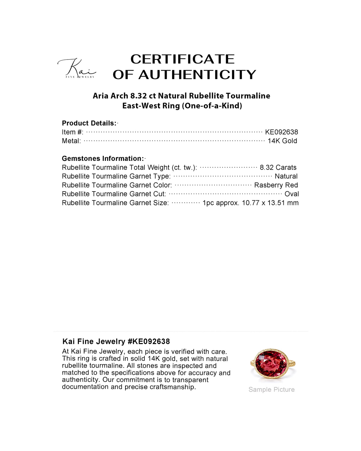 Aria Arch 8.32 ct Natural Rubellite Tourmaline East-West Ring (One-of-a-Kind)