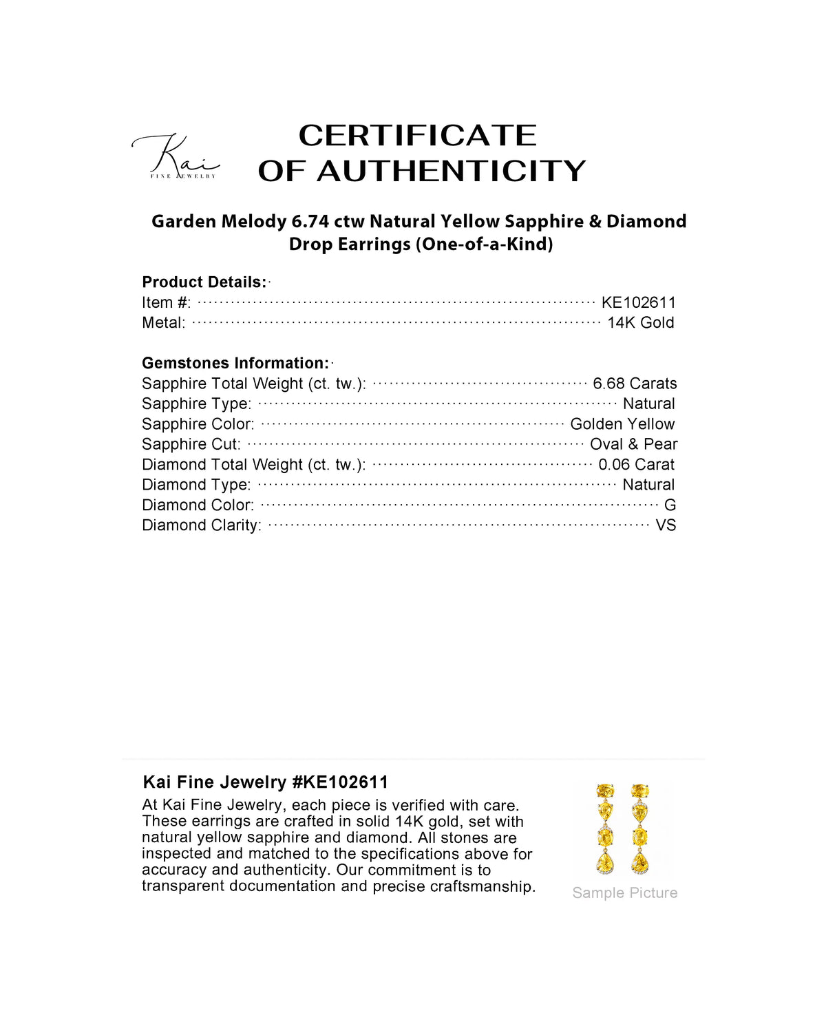 Garden Melody 6.74 ctw Natural Yellow Sapphire & Diamond Drop Earrings (One-of-a-Kind)