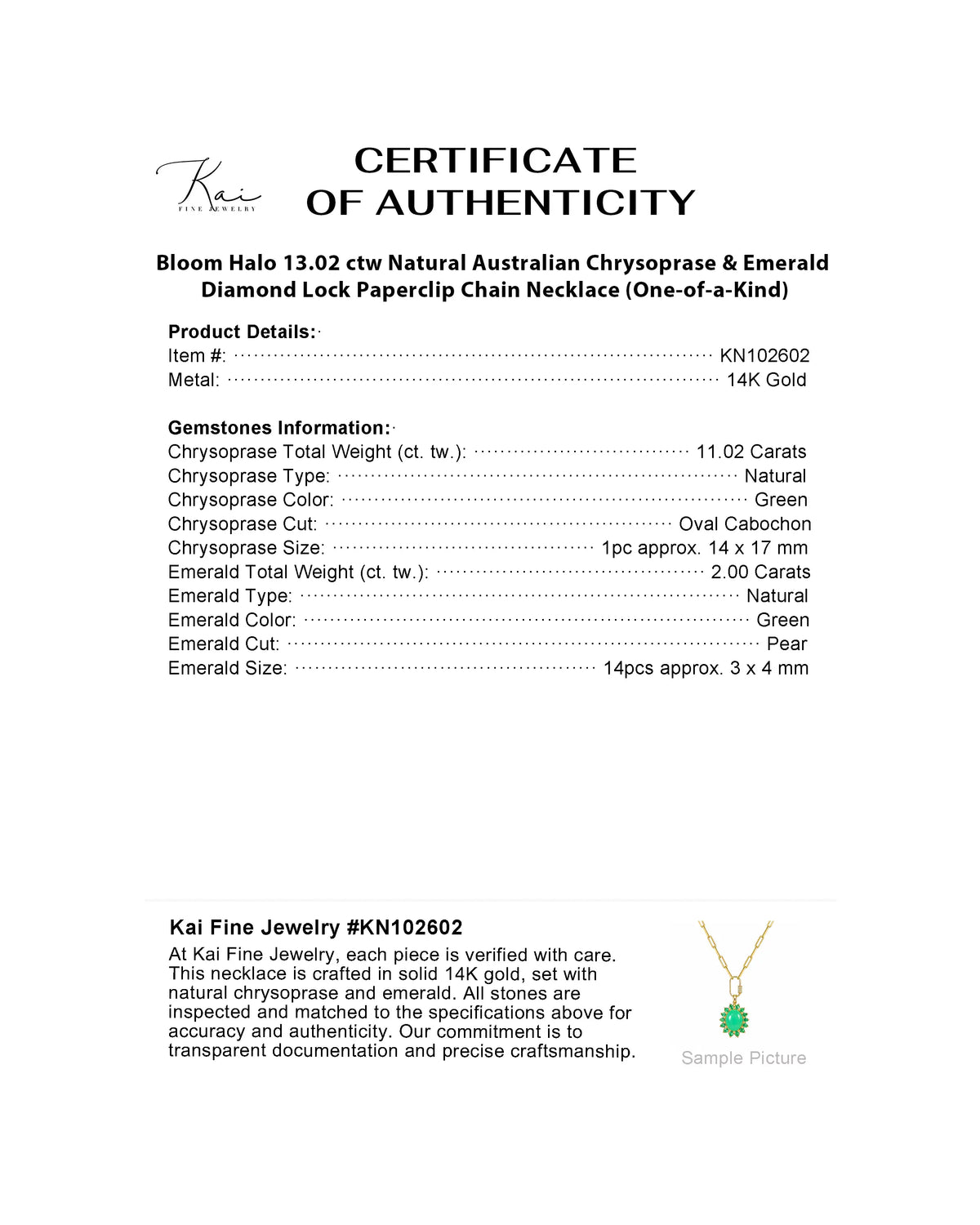 Bloom Halo 13.02 ctw Natural Australian Chrysoprase & Emerald Diamond Lock Paperclip Chain Necklace (One-of-a-Kind)