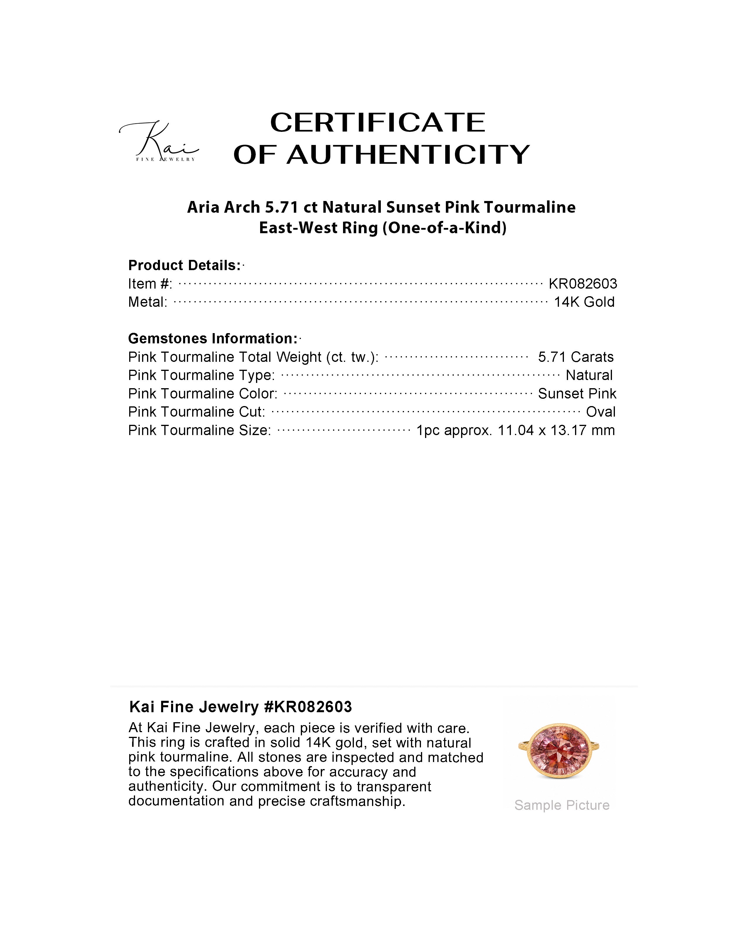 Aria Arch 5.71 ct Natural Sunset Pink Tourmaline East-West Ring (One-of-a-Kind)