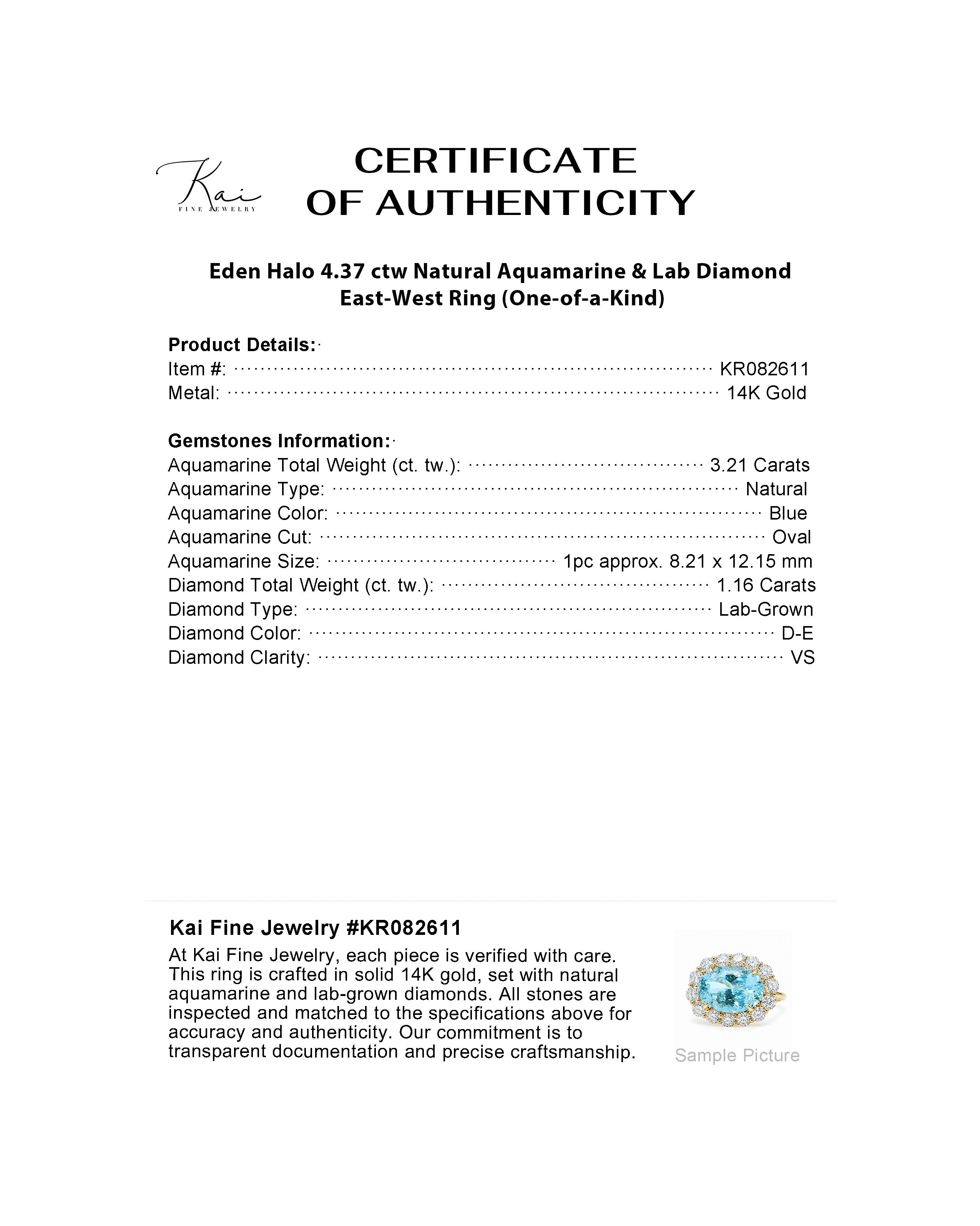 (SOLD) Eden Halo 4.37 ctw Natural Aquamarine & Lab Diamond East-West Ring (One-of-a-Kind)