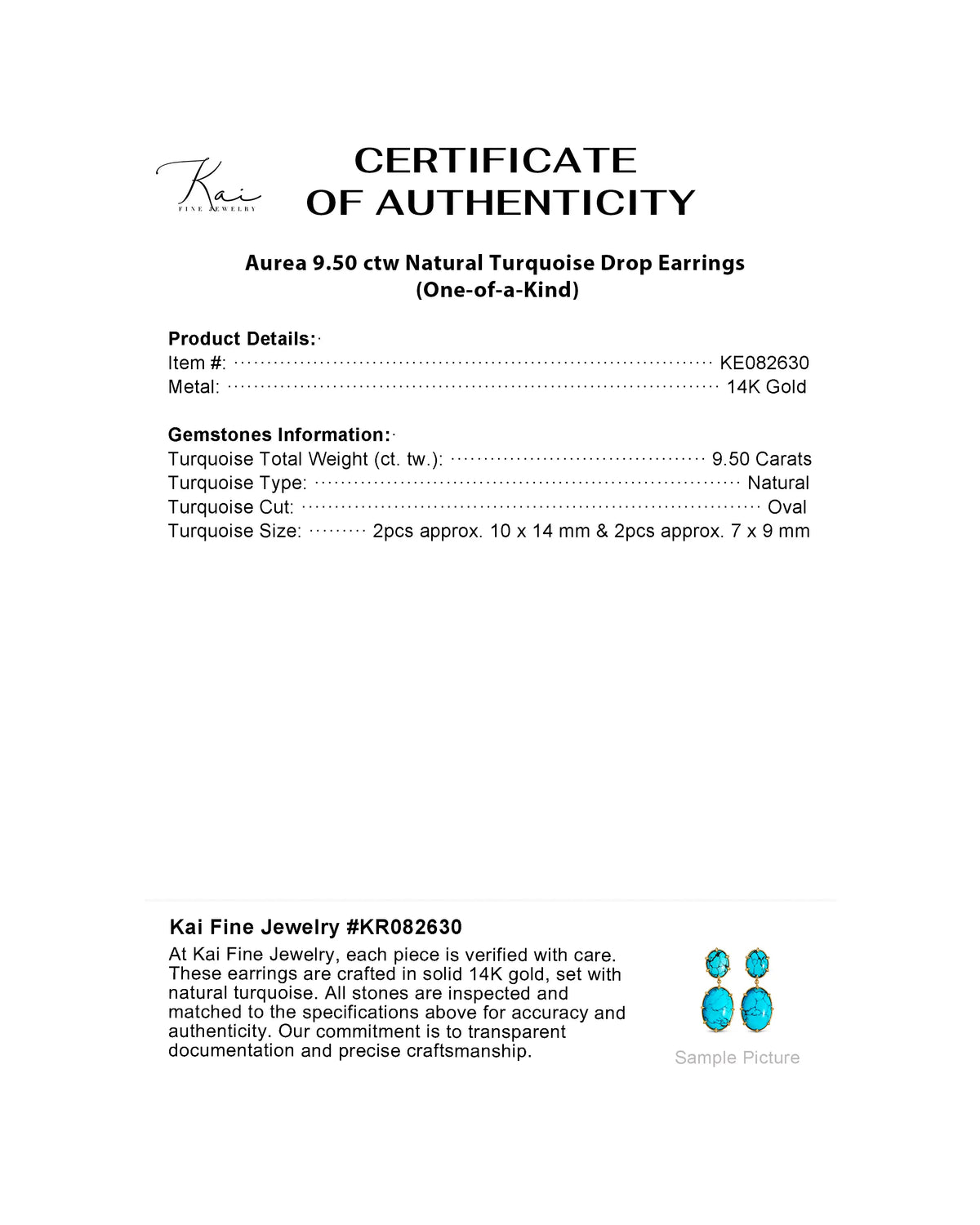Aurea 9.50 ctw Natural Turquoise Drop Earrings (One-of-a-Kind)