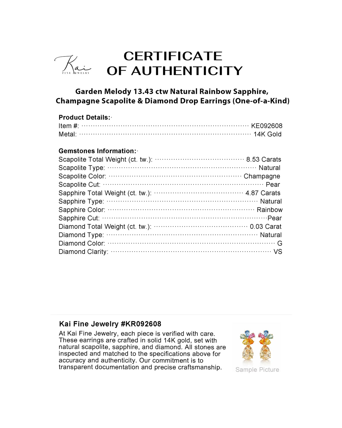Garden Melody 13.43 ctw Natural Rainbow Sapphire, Champagne Scapolite & Diamond Drop Earrings (One-of-a-Kind)