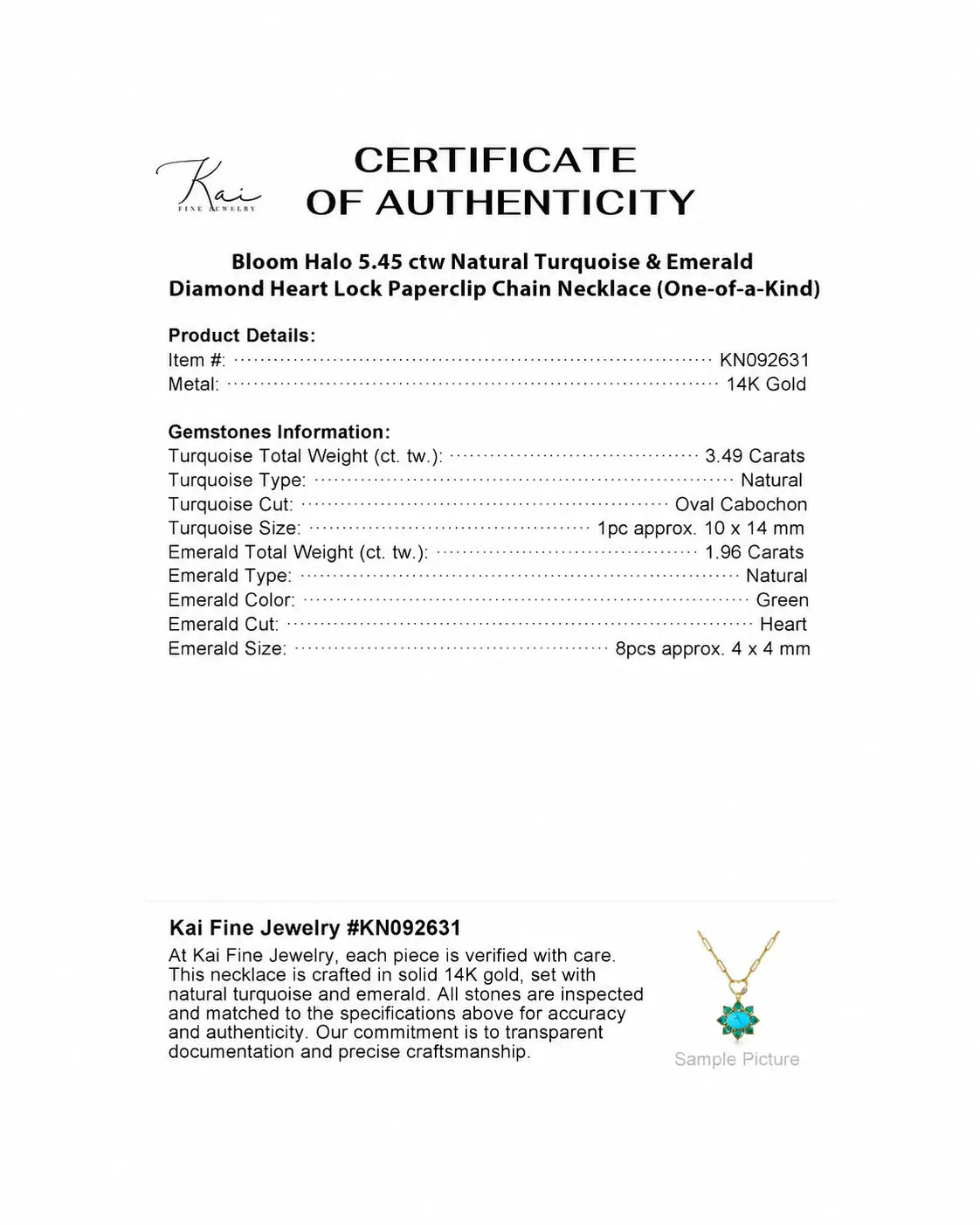 (SOLD) Bloom Halo 5.45 ctw Natural Turquoise & Emerald Diamond Heart Lock Paperclip Chain Necklace (One-of-a-Kind)