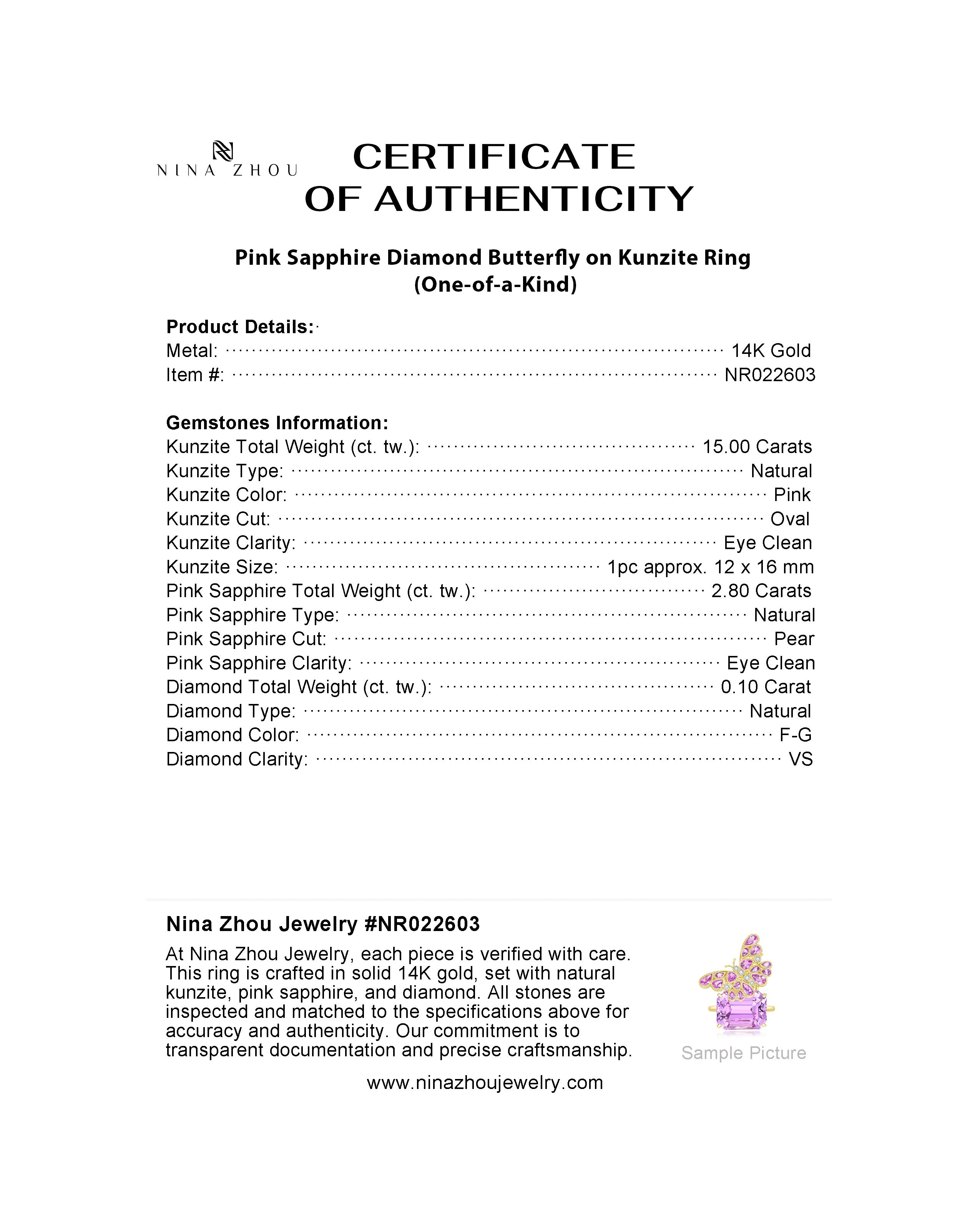 Nina Zhou x Kai Natural Pink Sapphire Diamond Butterfly on Kunzite Ring (One-of-a-Kind)