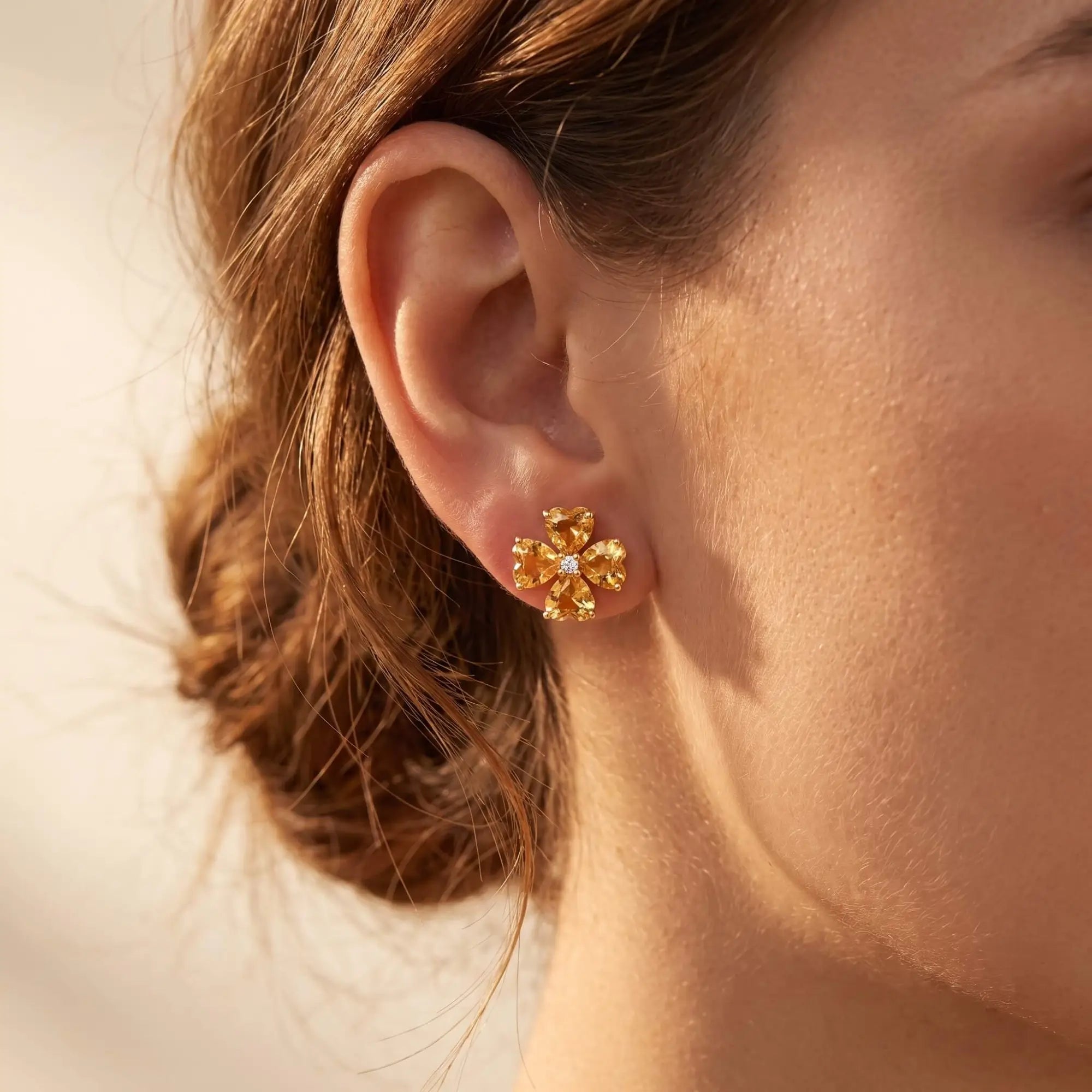 Felicia Citrine Diamond Clover Earrings
