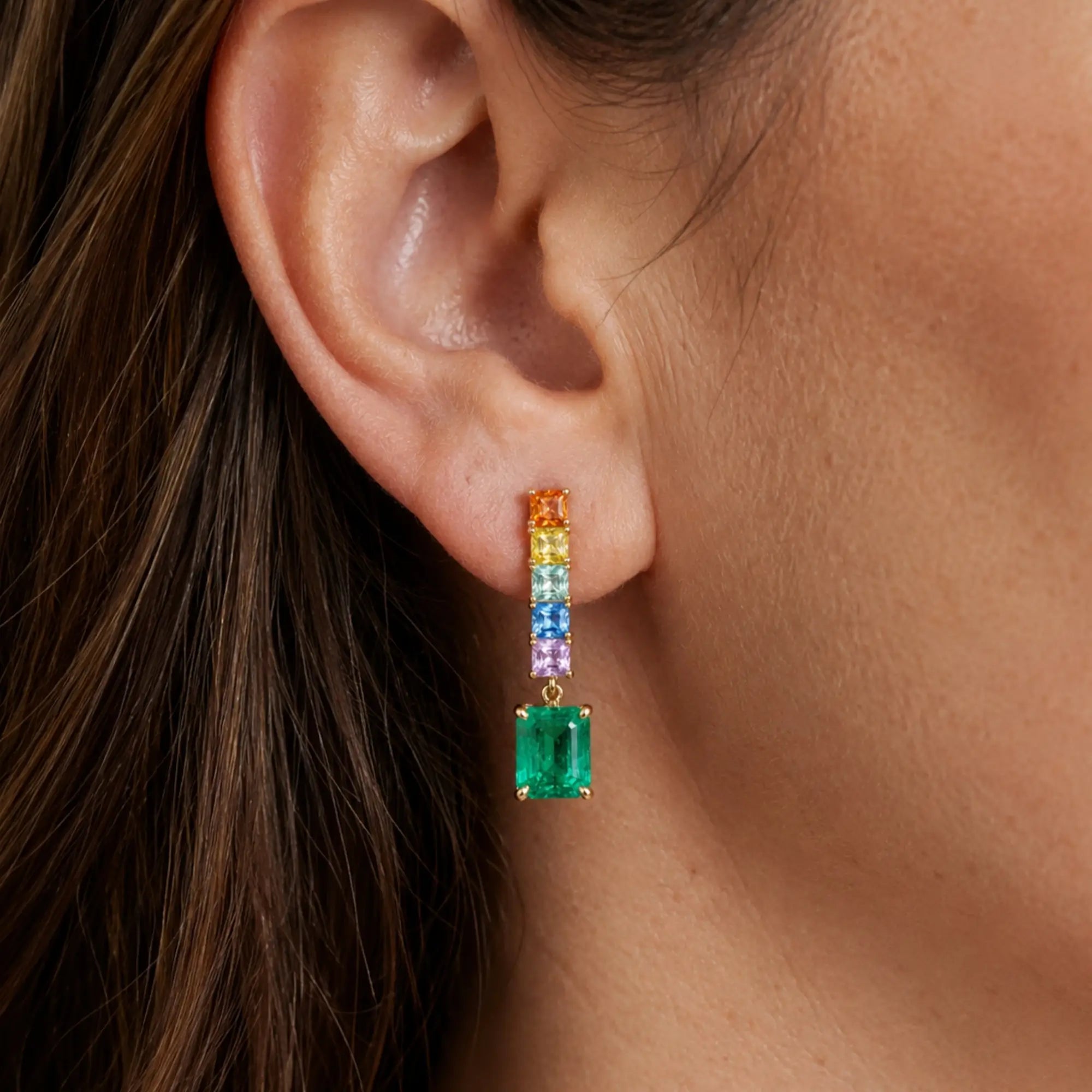 14k gold Garden Melody 3.56 ctw Natural Emerald & Sapphire Drop Earrings (One-of-a-Kind)
