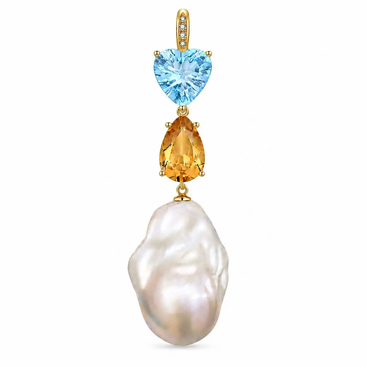 Custom Topaz Citrine Diamond Baroque Pearl Convertible Necklace