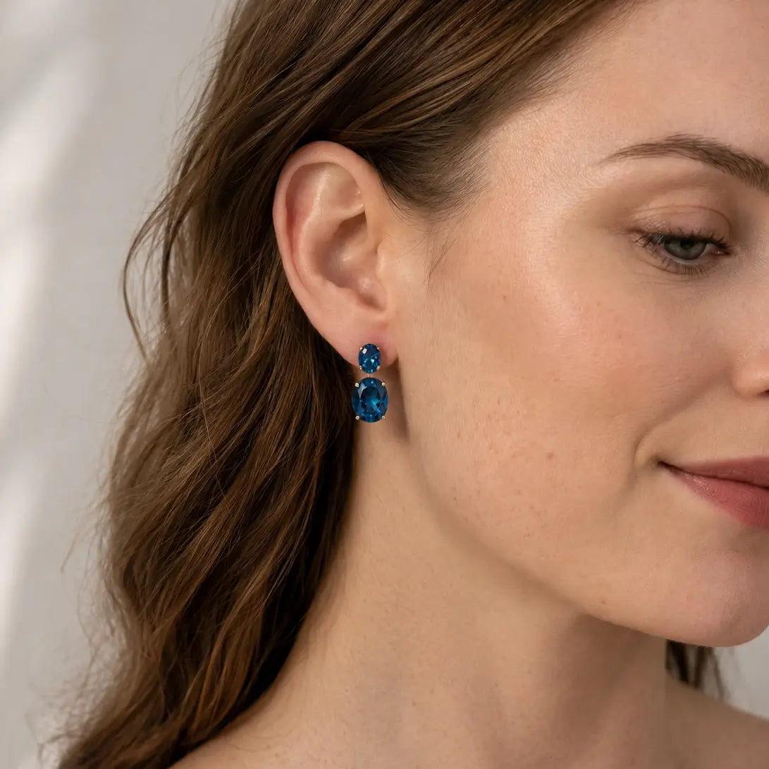 Duet Oval London Blue Topaz Drop Earrings