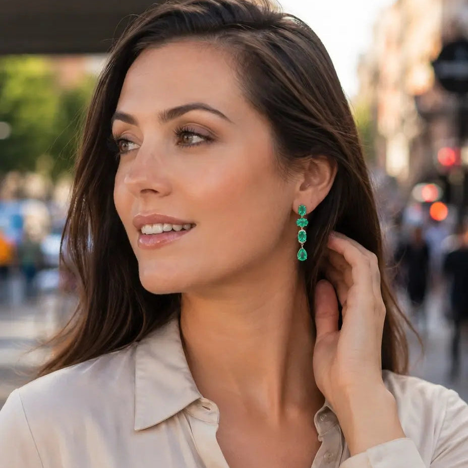 Garden Melody 3.92 ctw Natural Emerald & Diamond Drop Earrings (One-of-a-Kind)