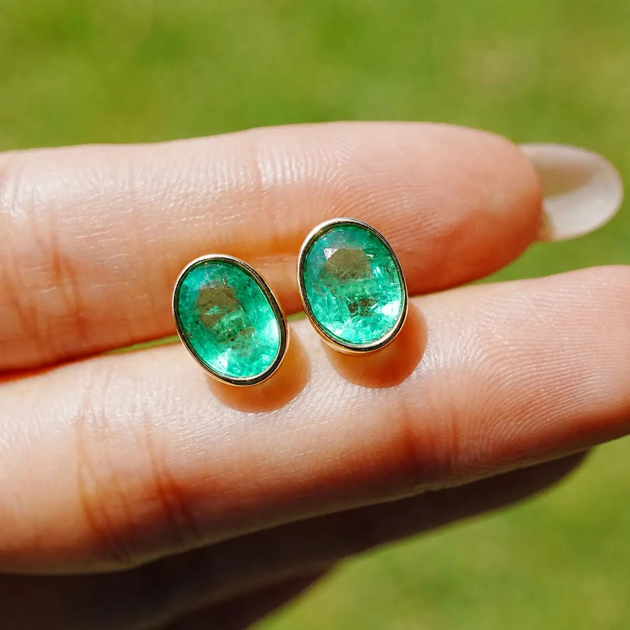 Aria Arch 3.26 ctw Natural Oval Emerald Stud Earrings (One-of-a-Kind)