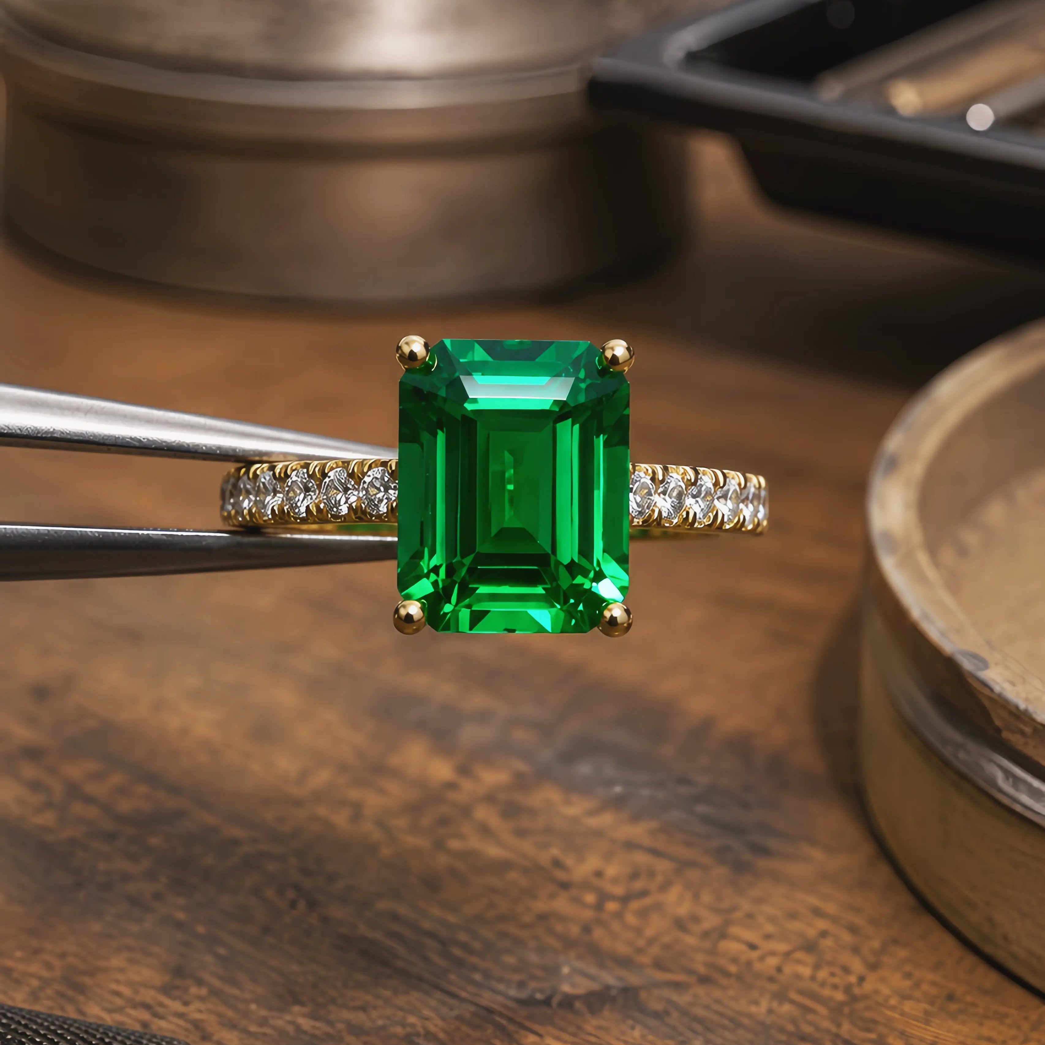 Radiant 4ctw Lab-Grown Emerald Diamond Ring in 14k yellow gold