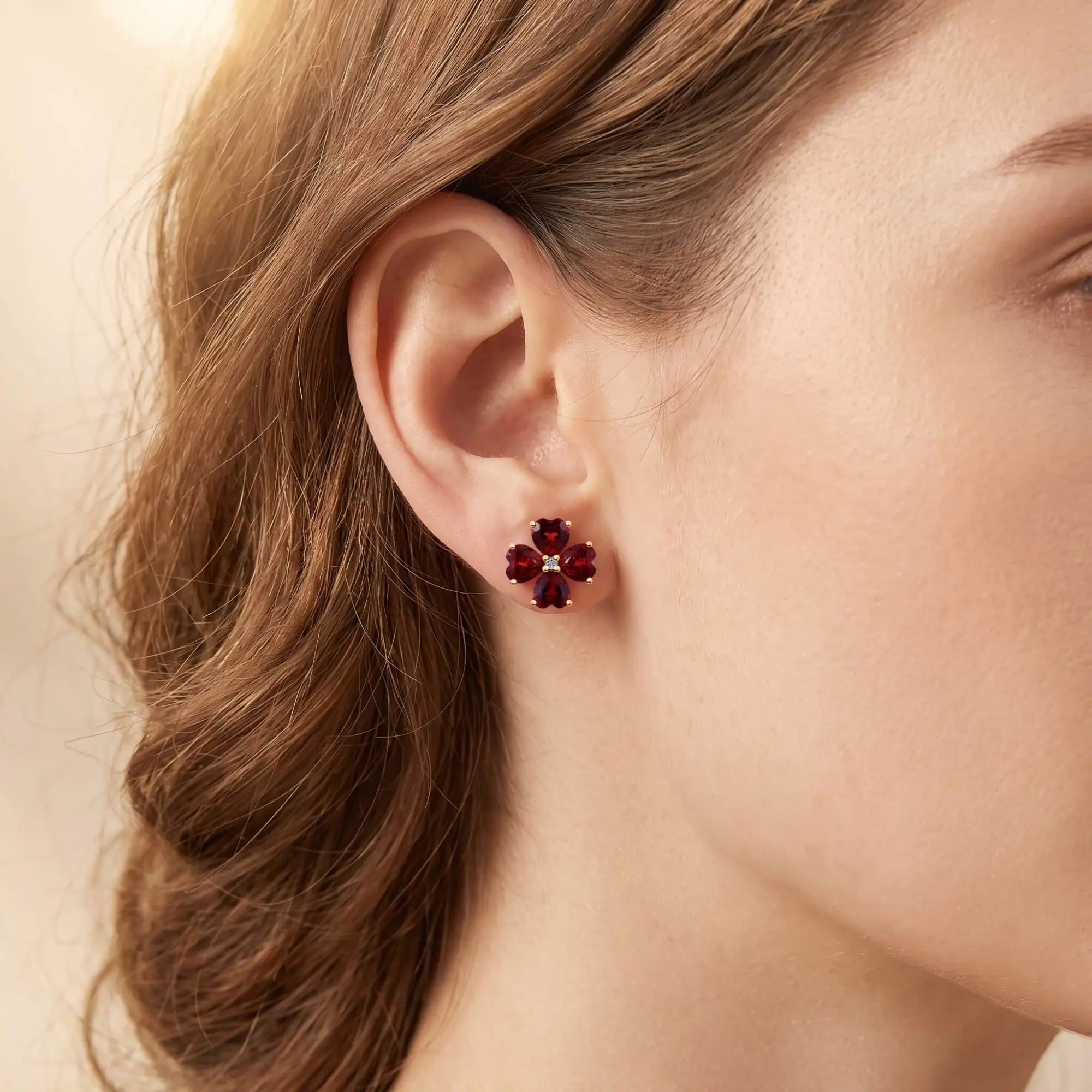 Felicia Garnet Diamond Clover Pearl Convertible Drop Earrings