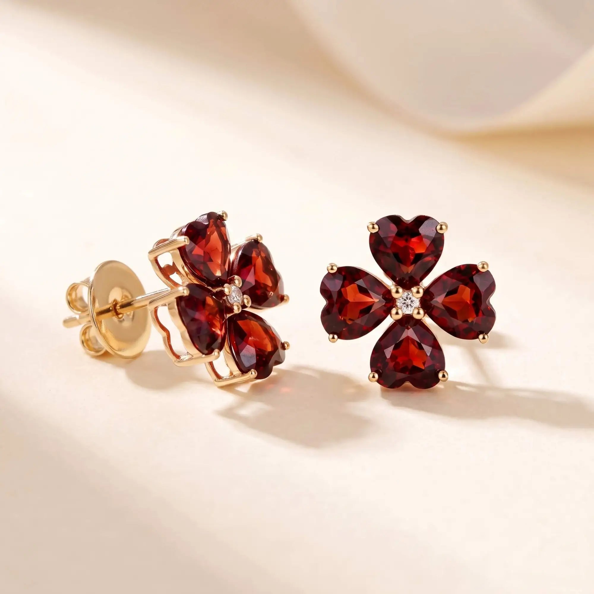 Felicia Garnet Diamond Clover Pearl Convertible Drop Earrings