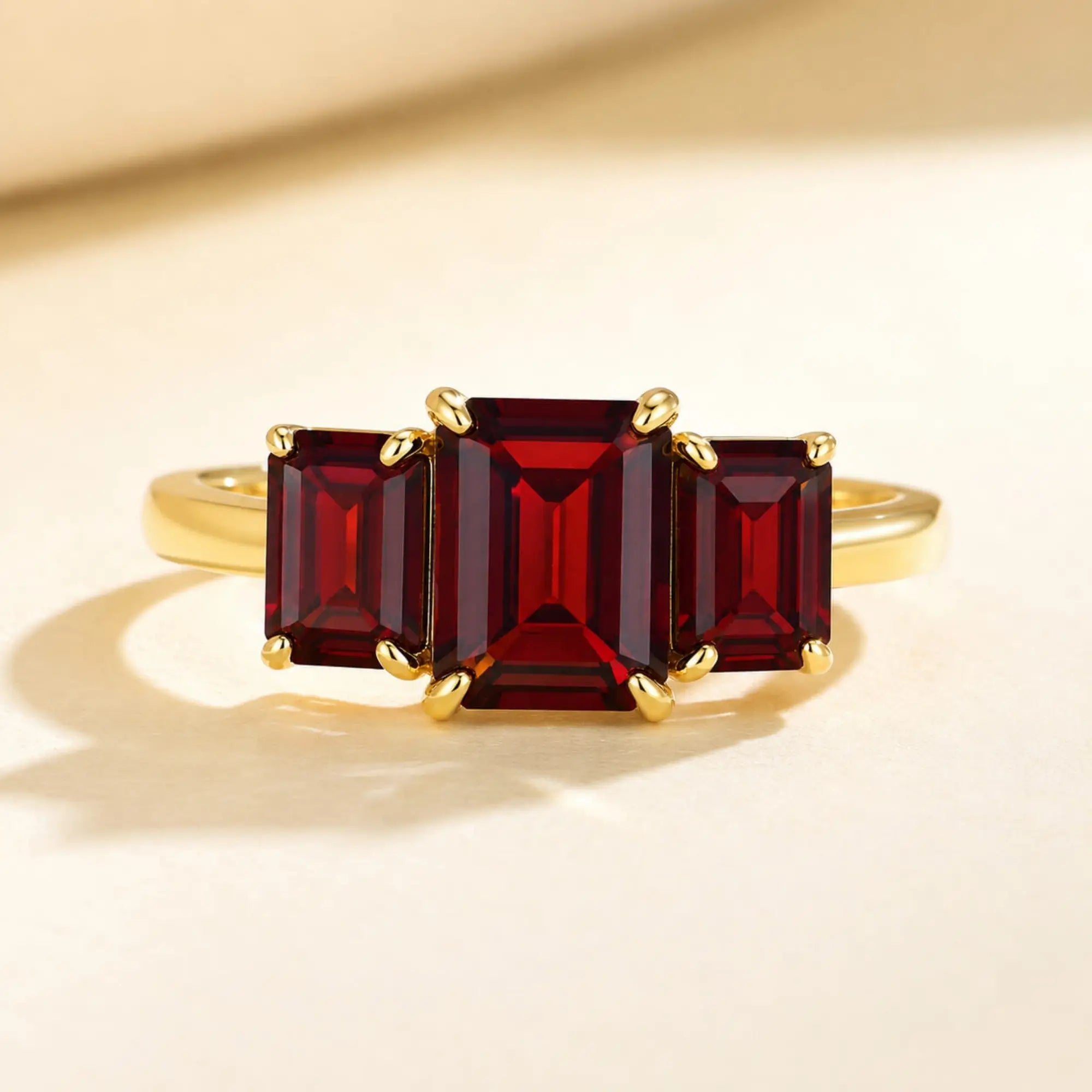 kai fine jewelry natural red garnet & Diamond Three-Stone Ring in 14k yellow gold