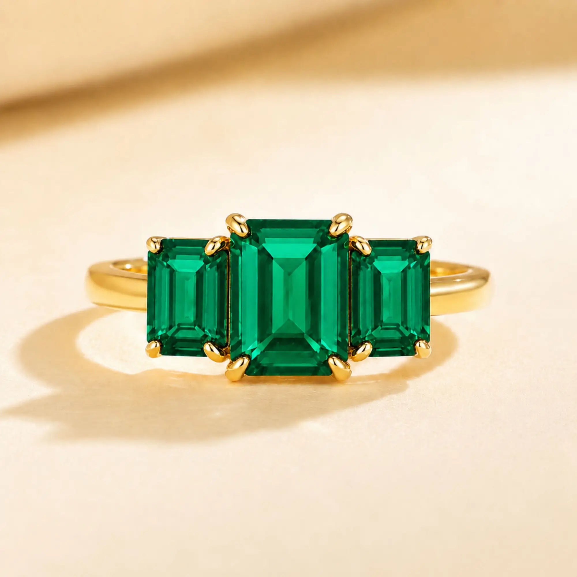 Kai fine jewelry 4.23ctw  Lab Grown Emerald Diamond Three-Stone Ring in 14k yellow gold