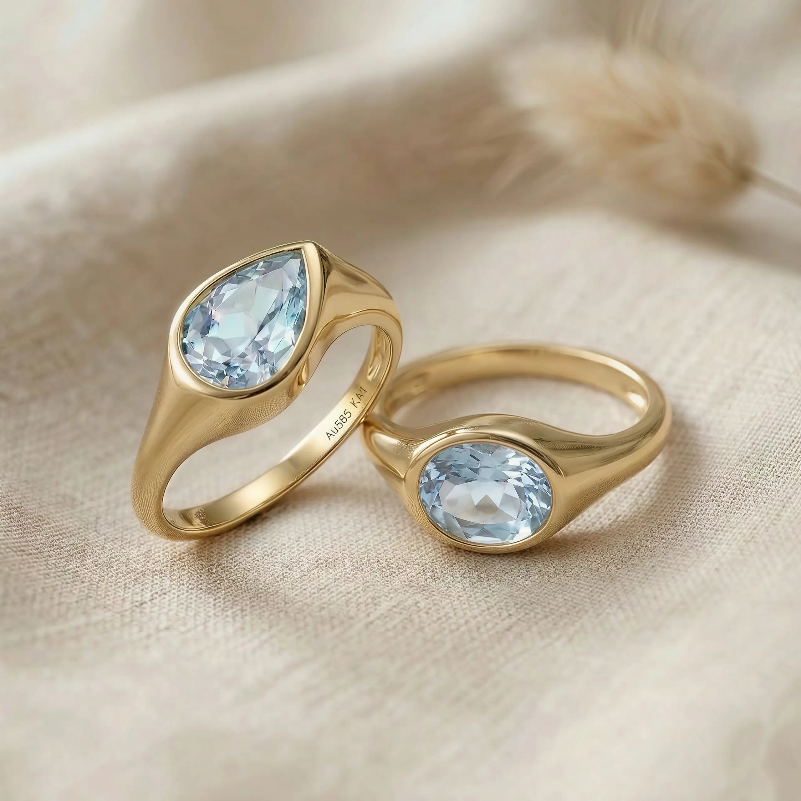 Natural Pear Aquamarine Ring in 14k Solid Gold