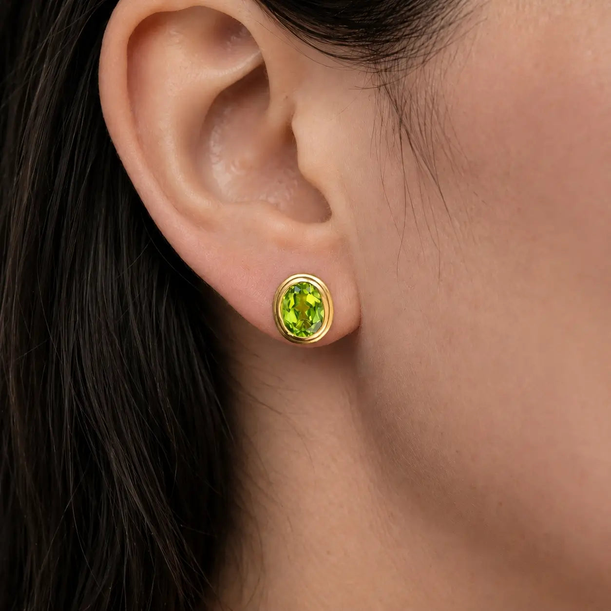 Natural Oval Peridot Earrings 14k yellow gold
