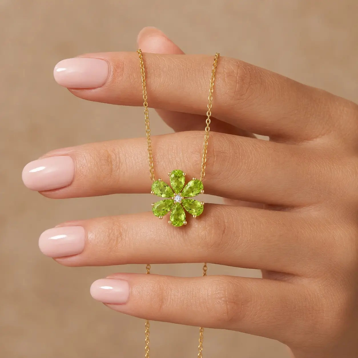Flora Blossom Natural 2.72 Peridot Diamond Necklace in 14k yellow gold