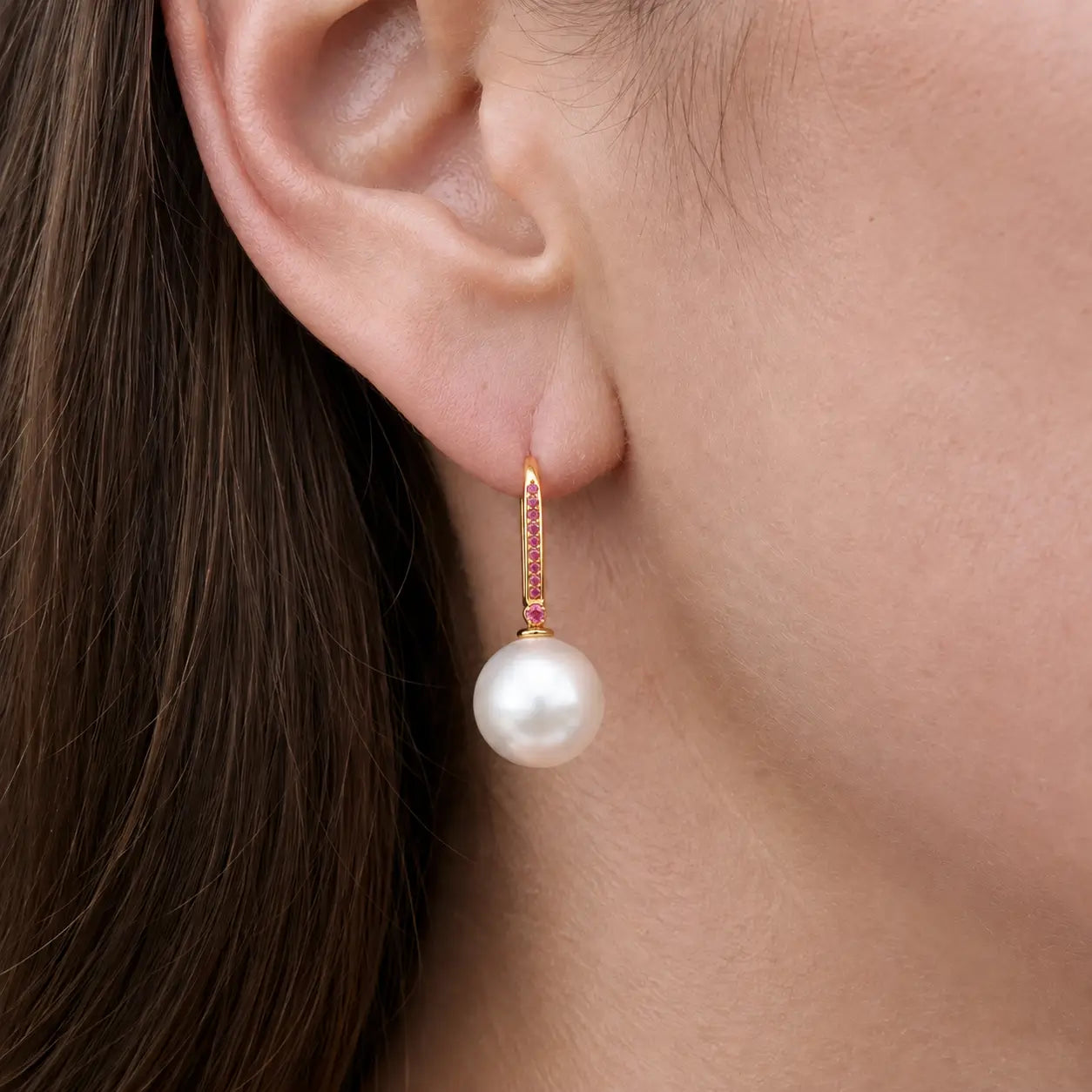 14k solid gold Pink Sapphire Round Cultured Freshwater Pearl Convertible Drop Earrings