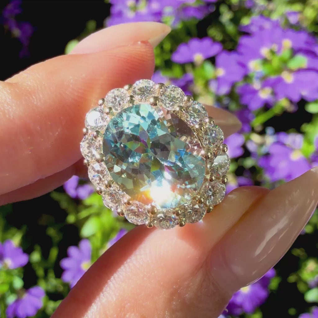 Eden Halo 4.34 ctw AIGS Certified Natural Aquamarine & Lab Diamond East-West Ring (One-of-a-Kind)