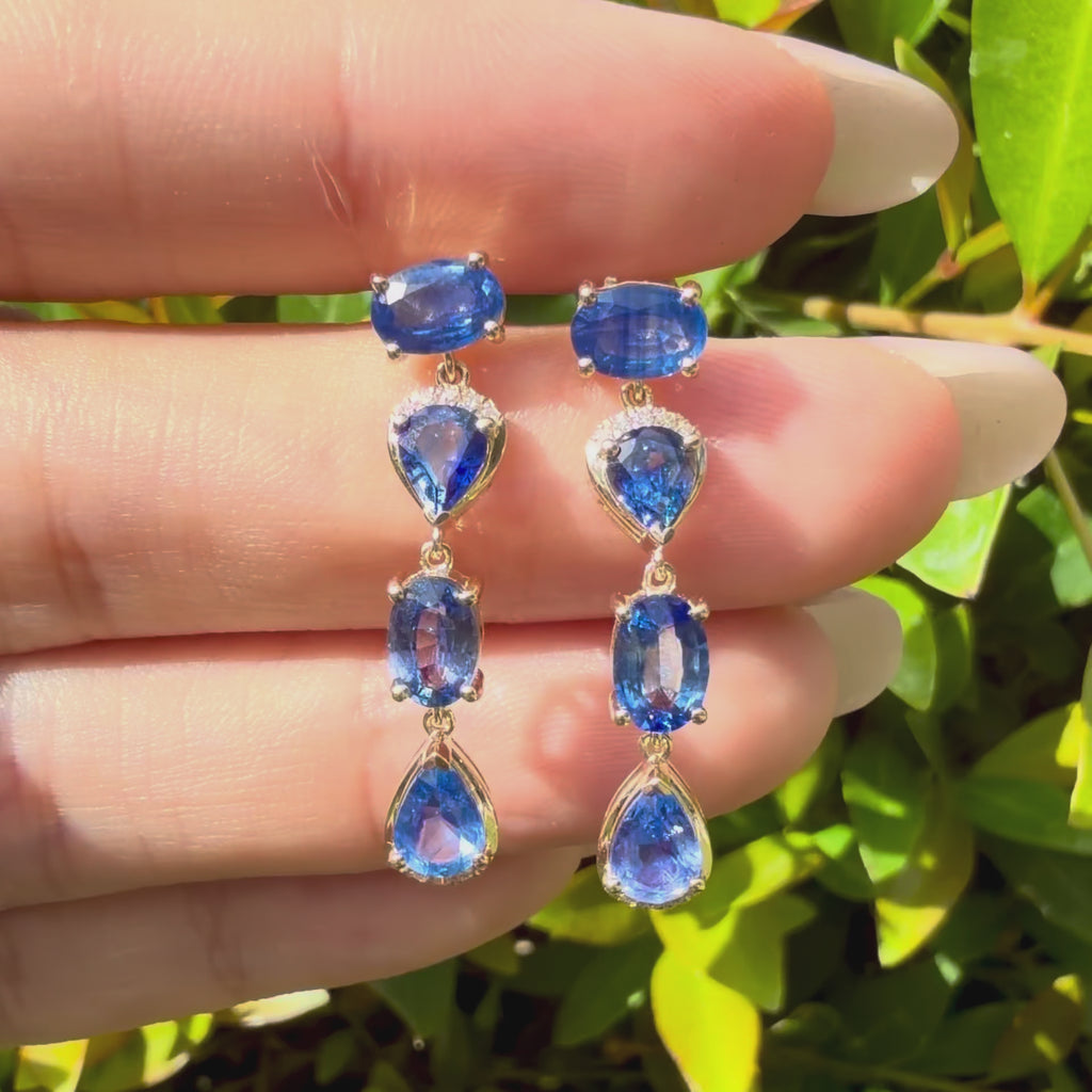 14k yellow gold Garden Melody 3.75 ctw Natural Blue Sapphire & Diamond Drop Earrings (One-of-a-Kind)