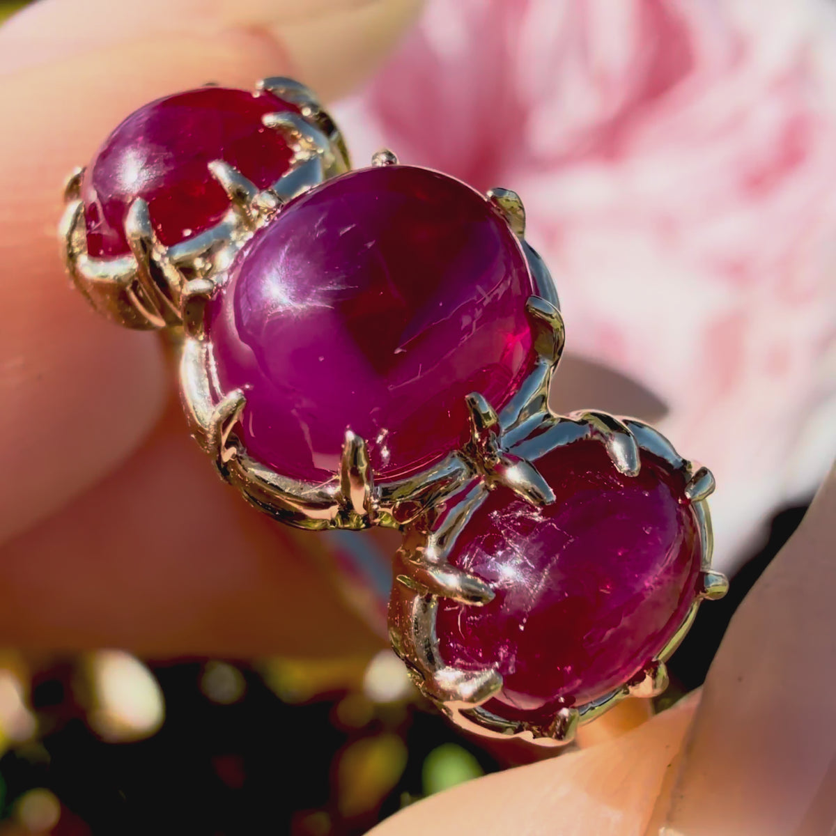 14k yellow gold Aurea 3.46ct Natural Ruby Three-Stone Ring (One-of-a-Kind)