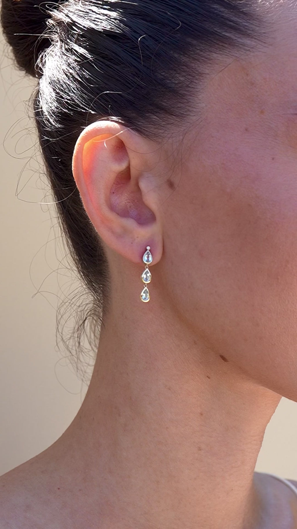 Venus Tears Pear Natural Aquamarine Diamond Drop Earrings 14k yellow gold