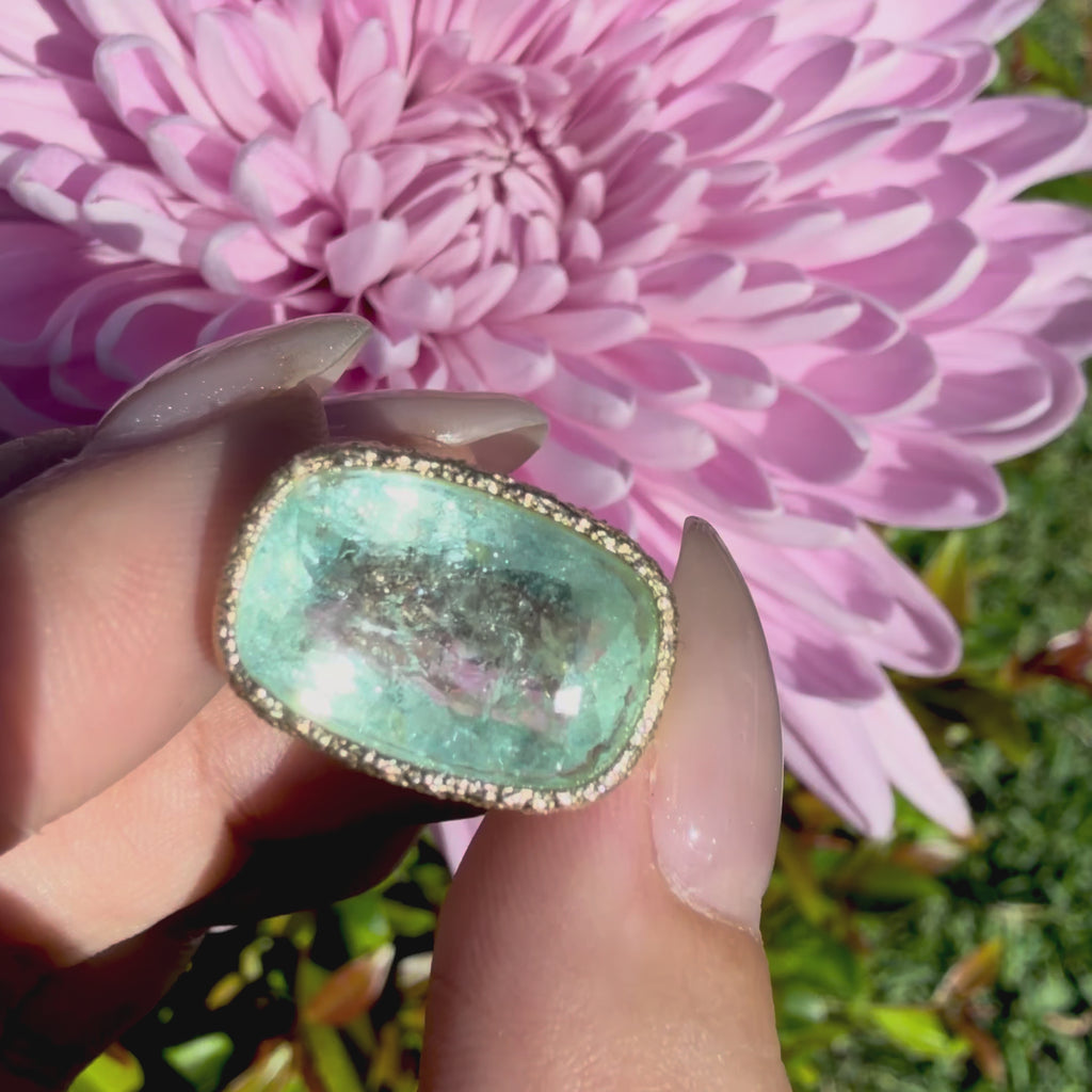 14k yellow gold Aria Arch AIGS Certified 9.47ct Natural Paraiba Tourmaline East-West Ring (One-of-a-Kind)