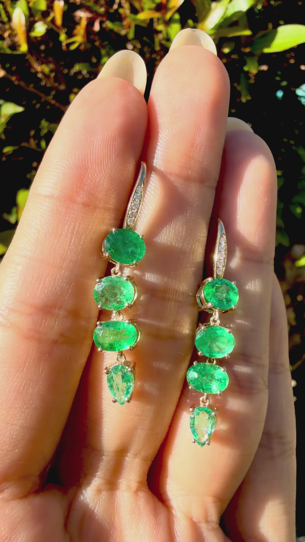 Garden Melody 3.80 ctw Natural Emerald & Diamond Lever-Back Drop Earrings (One-of-a-Kind)