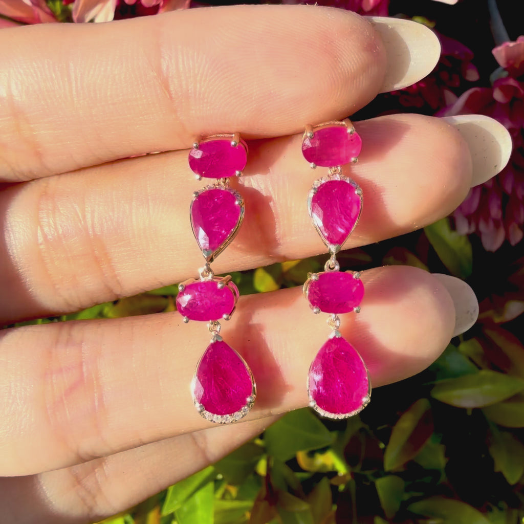 14k yellow gold Garden Melody 5.02 ctw Natural Ruby & Diamond Drop Earrings (One-of-a-Kind)