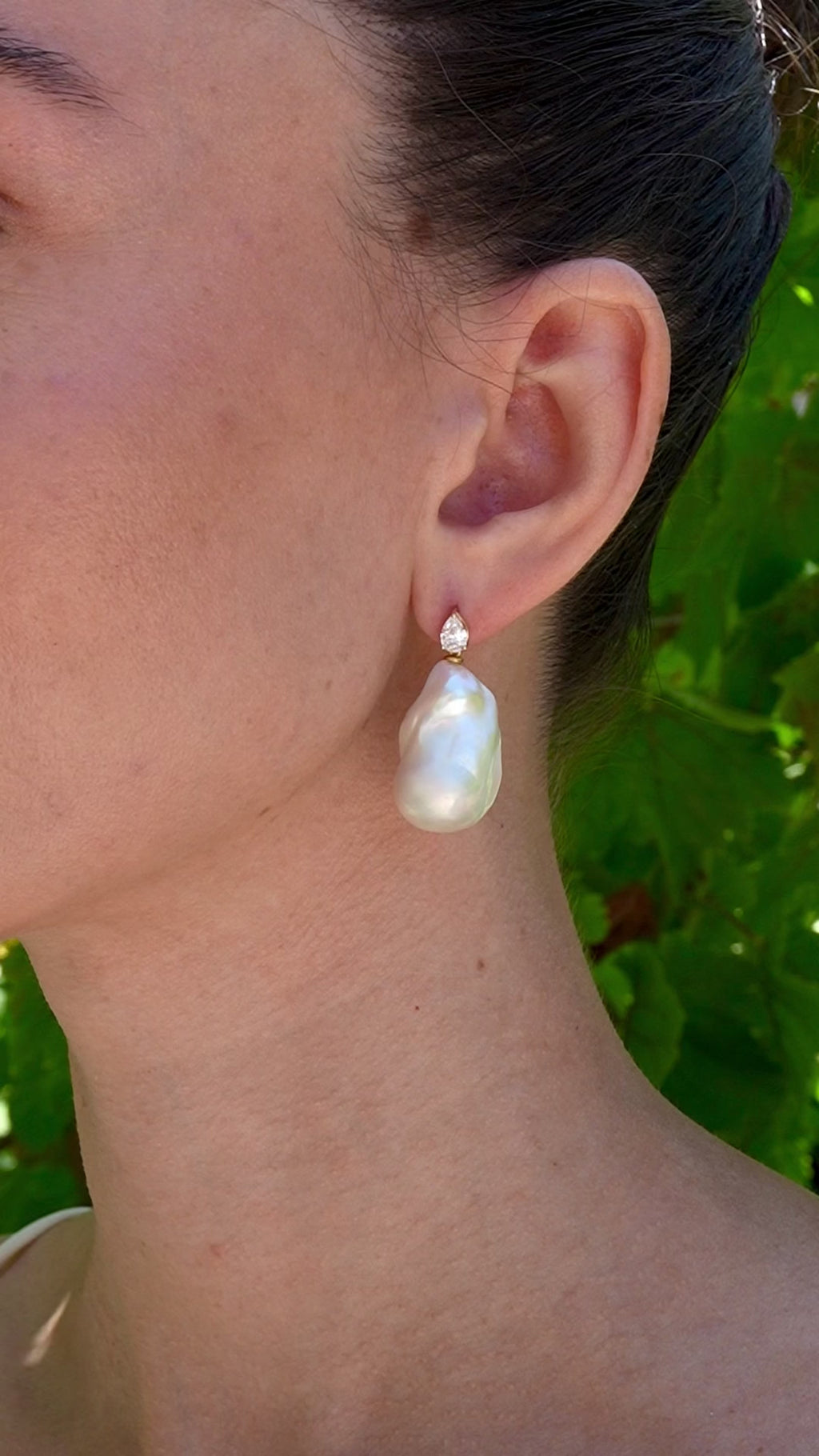 Venus Tears Lab Grown Diamond Baroque Pearl Convertible Drop Earrings 14K Yellow gold