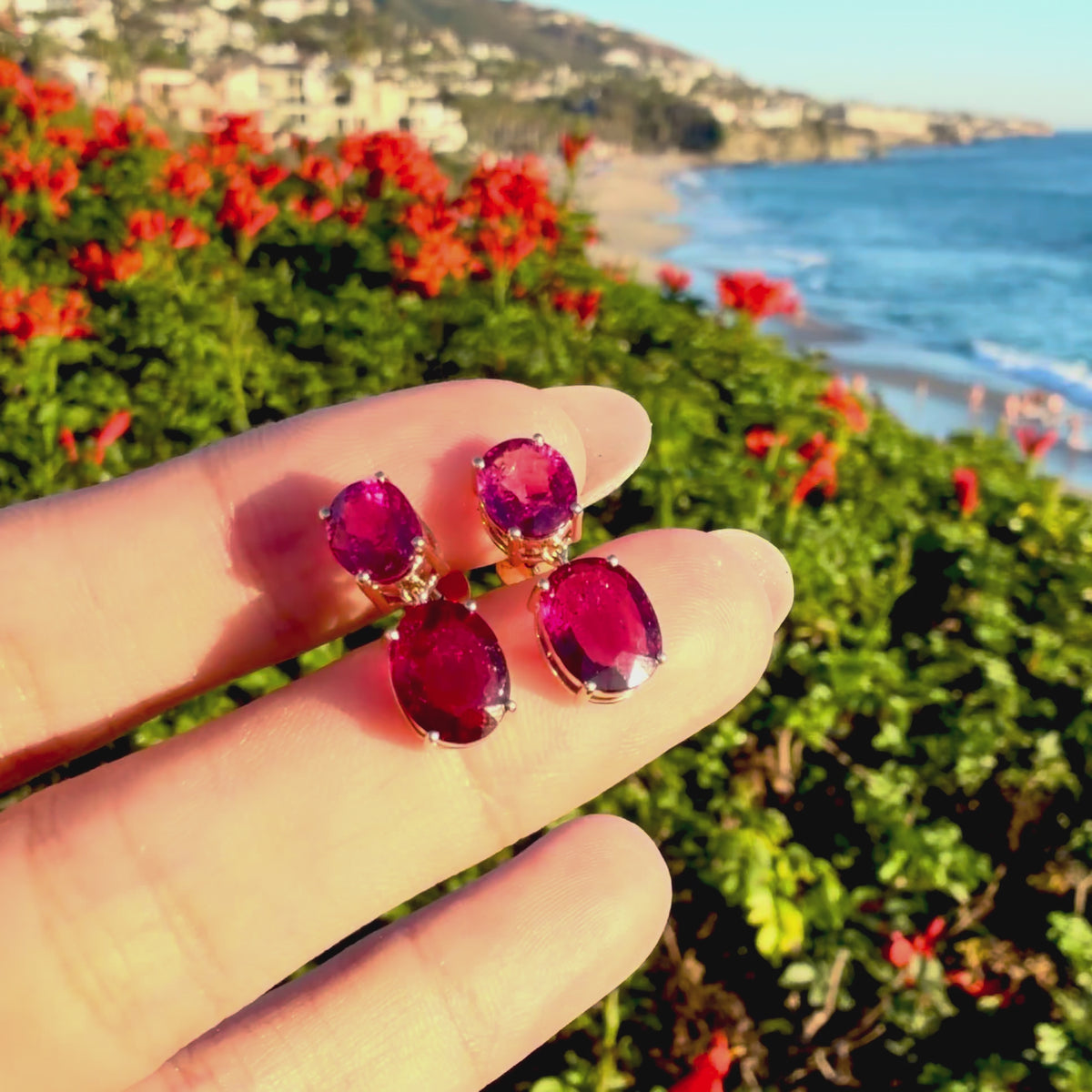 14k yellow gold Duet 4.18 ctw Natural Rubellite Drop Earrings (One-of-a-Kind)
