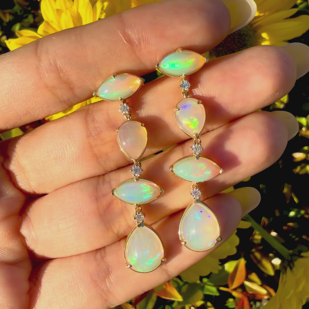 14k yellow gold Garden Melody 8.45ctw Natural Opal & Diamond Drop Earrings (One-of-a-Kind)