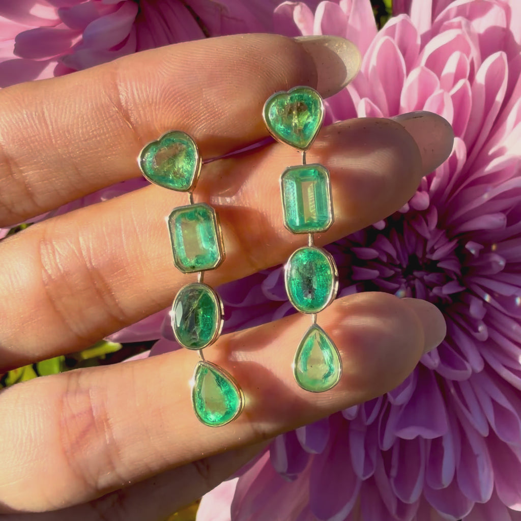 14k yellow gold The Garland AIGS Certified 6.56 ctw Natural Emerald Drop Earrings (One-of-a-Kind)