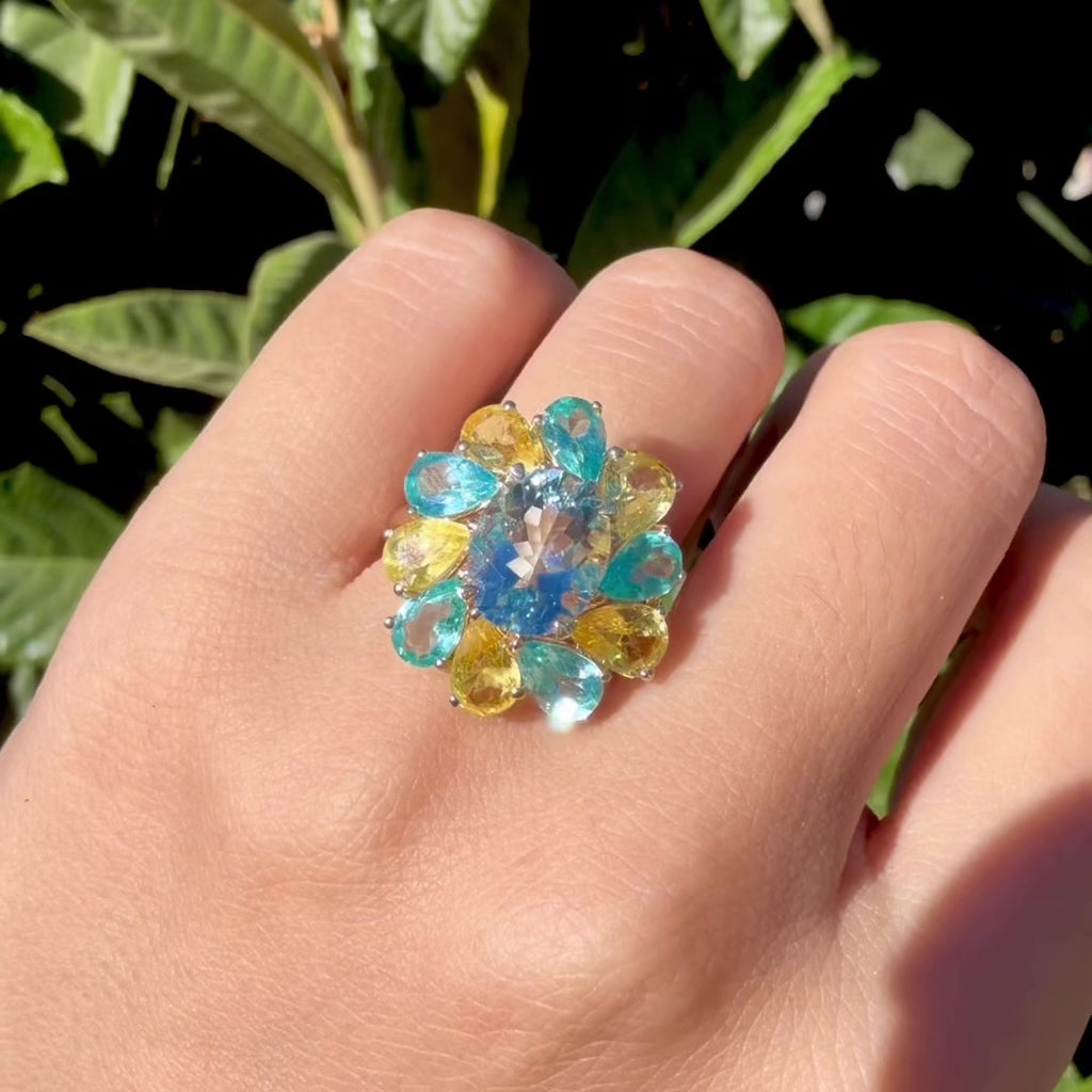 kai fine jewelry Melissa 7.05 ctw Natural Aquamarine, Yellow Sapphire & Apatite Ring size 7 (One-of-a-Kind)