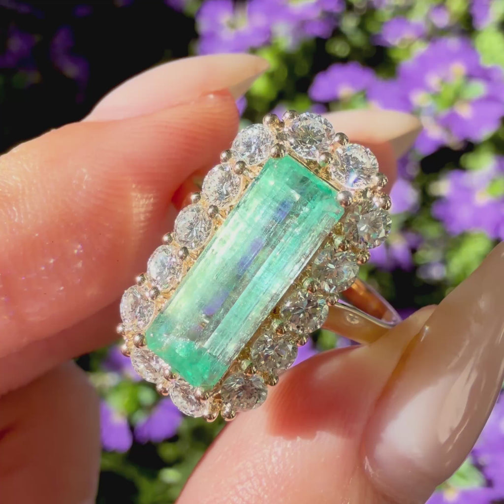 Eden Halo 3.69 ctw Natural Vanadium Beryl & Lab Diamond Ring (One-of-a-Kind)