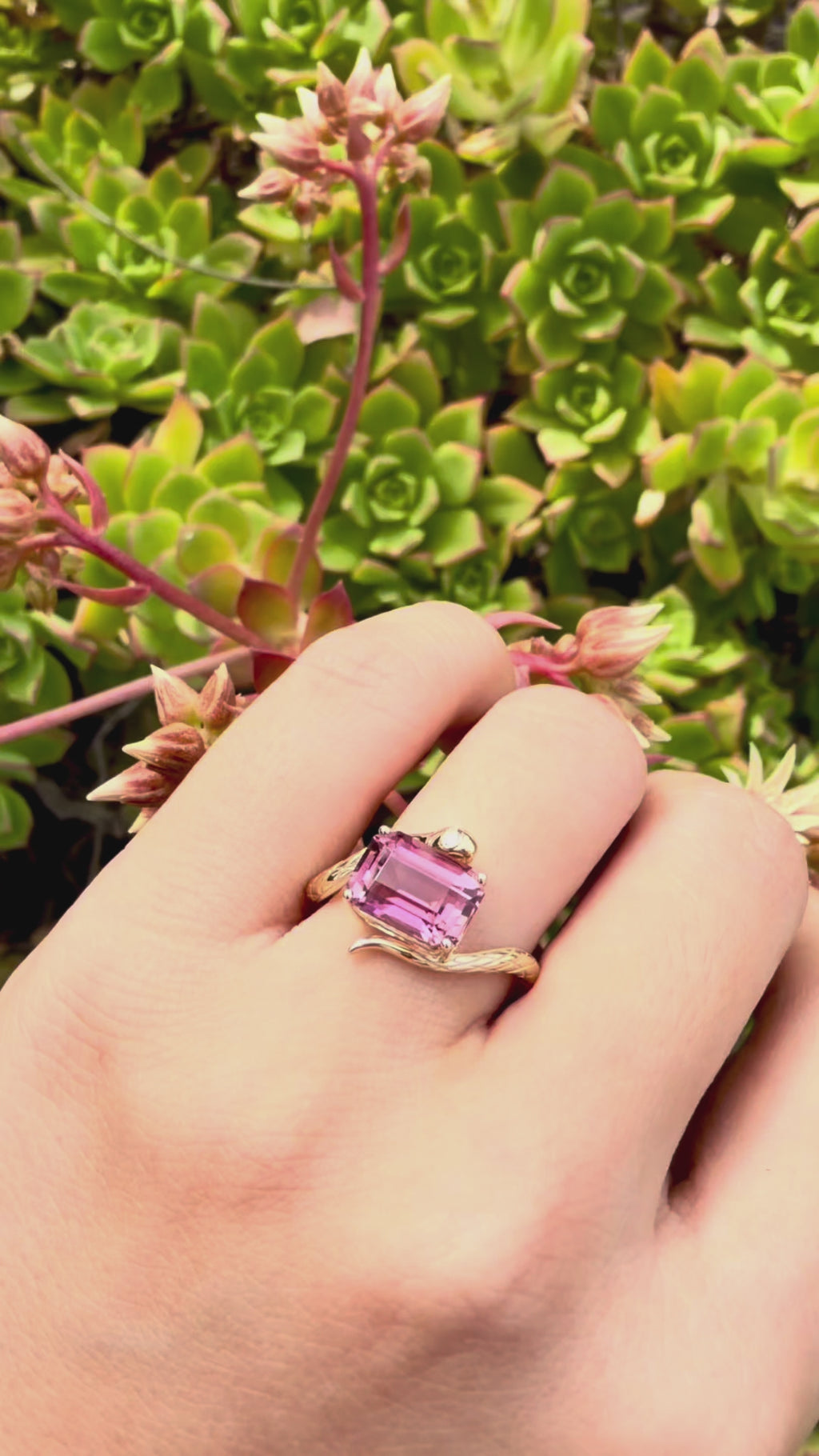 Kai One-of-a-Kind Snake Protection 2.64ctw Natural Pink Tourmaline & Diamond East-West Ring in 14k Yellow gold