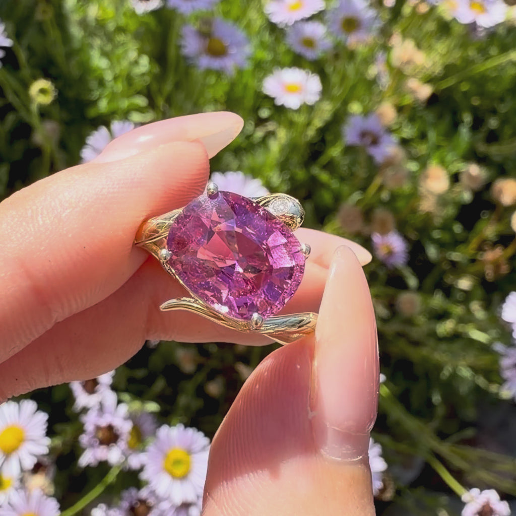kai fine jewelry Snake Protection 3.79 ct Natural Pink Tourmaline & Diamond East-West Ring in 14k yellow gold size 7 (One-of-a-Kind)