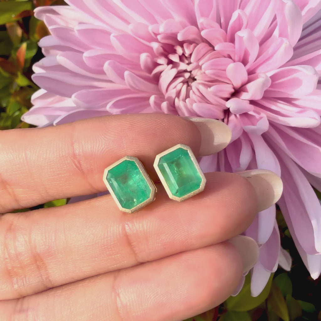 14k yellow gold Aria Arch 3.42 ctw Natural Emerald Earrings (One-of-a-Kind)