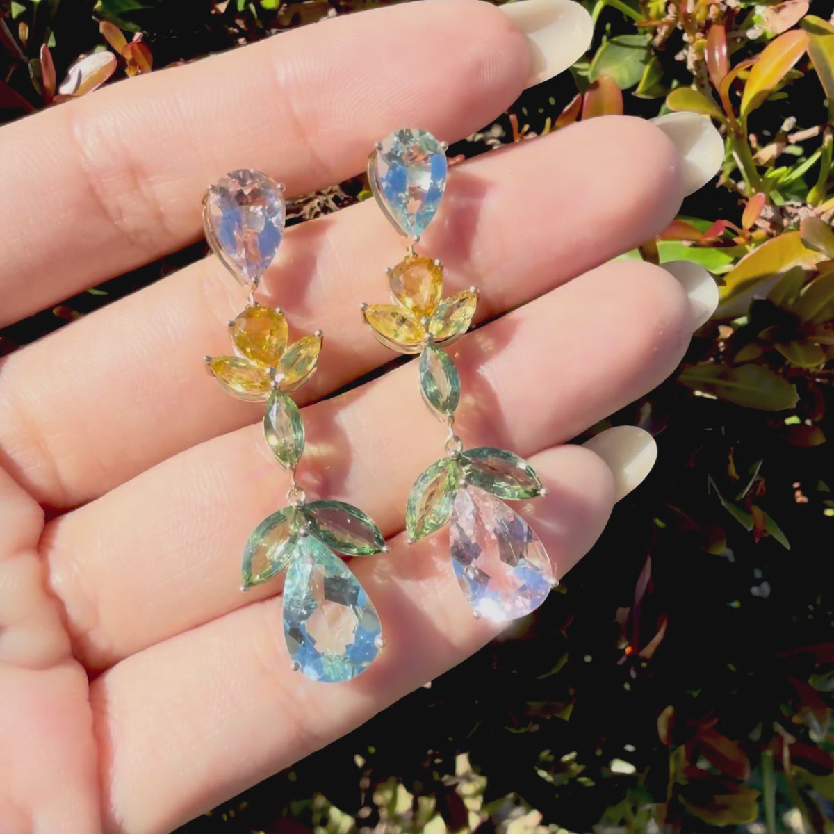 14k solid yellow gold Garden Melody 13.26 ctw Natural Aquamarine, Morganite & Sapphire Drop Earrings (One-of-a-Kind)