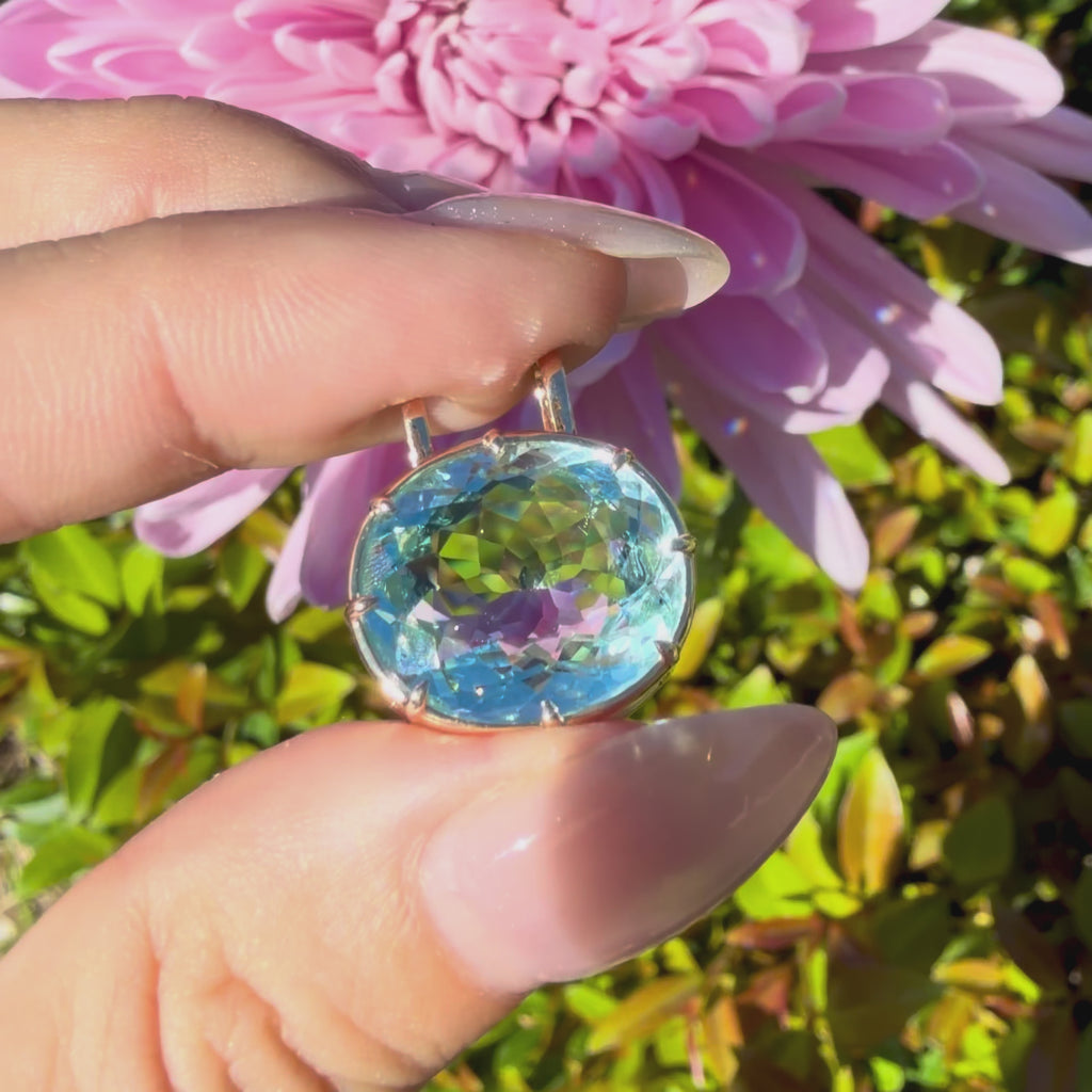 14k yellow gold Vivid Aura AIGS Ceritified 9.52ct Natural Aquamarine Charm (One-of-a-Kind)