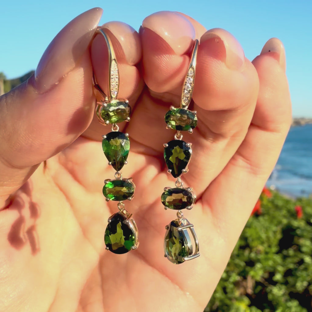 14k yellow gold Garden Melody 4.51 ctw Natural Green Tourmaline & Diamond Drop Earrings (One-of-a-Kind)