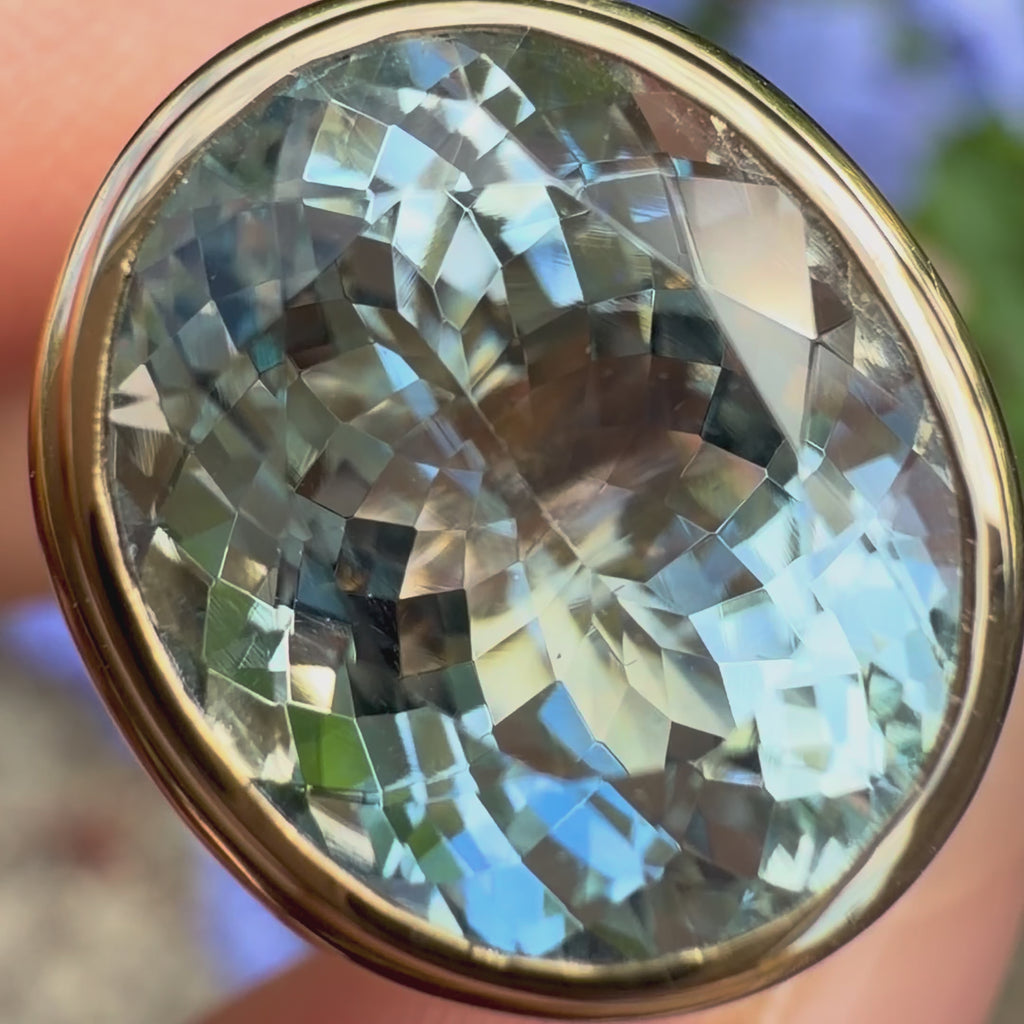 certificate of Bella 4.95 ct AIGS Certified Aquamarine East-West Ring in 14k yellow gold (One-of-a-Kind)